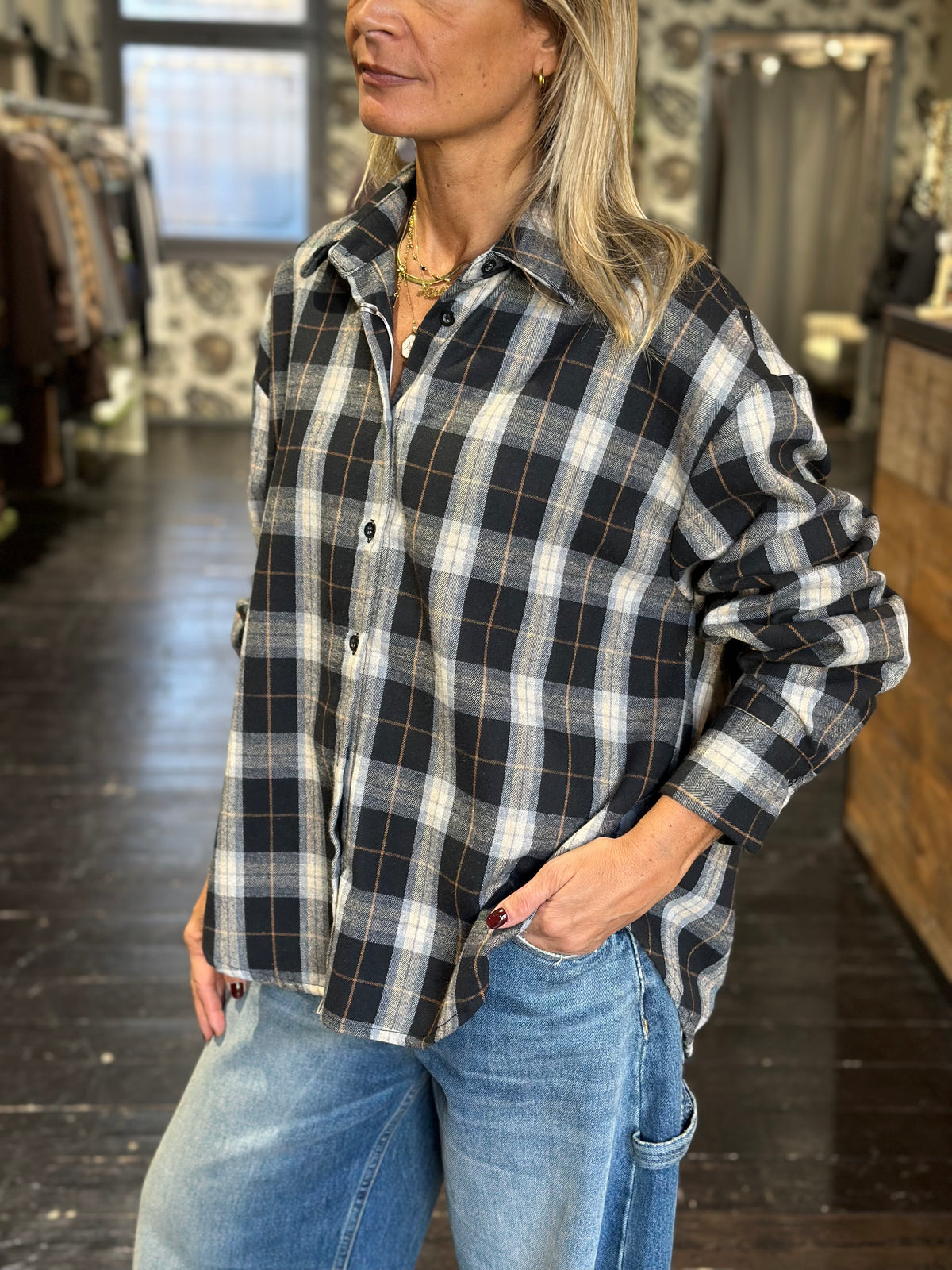 Camicia check nera over _ MI.LE. for soku