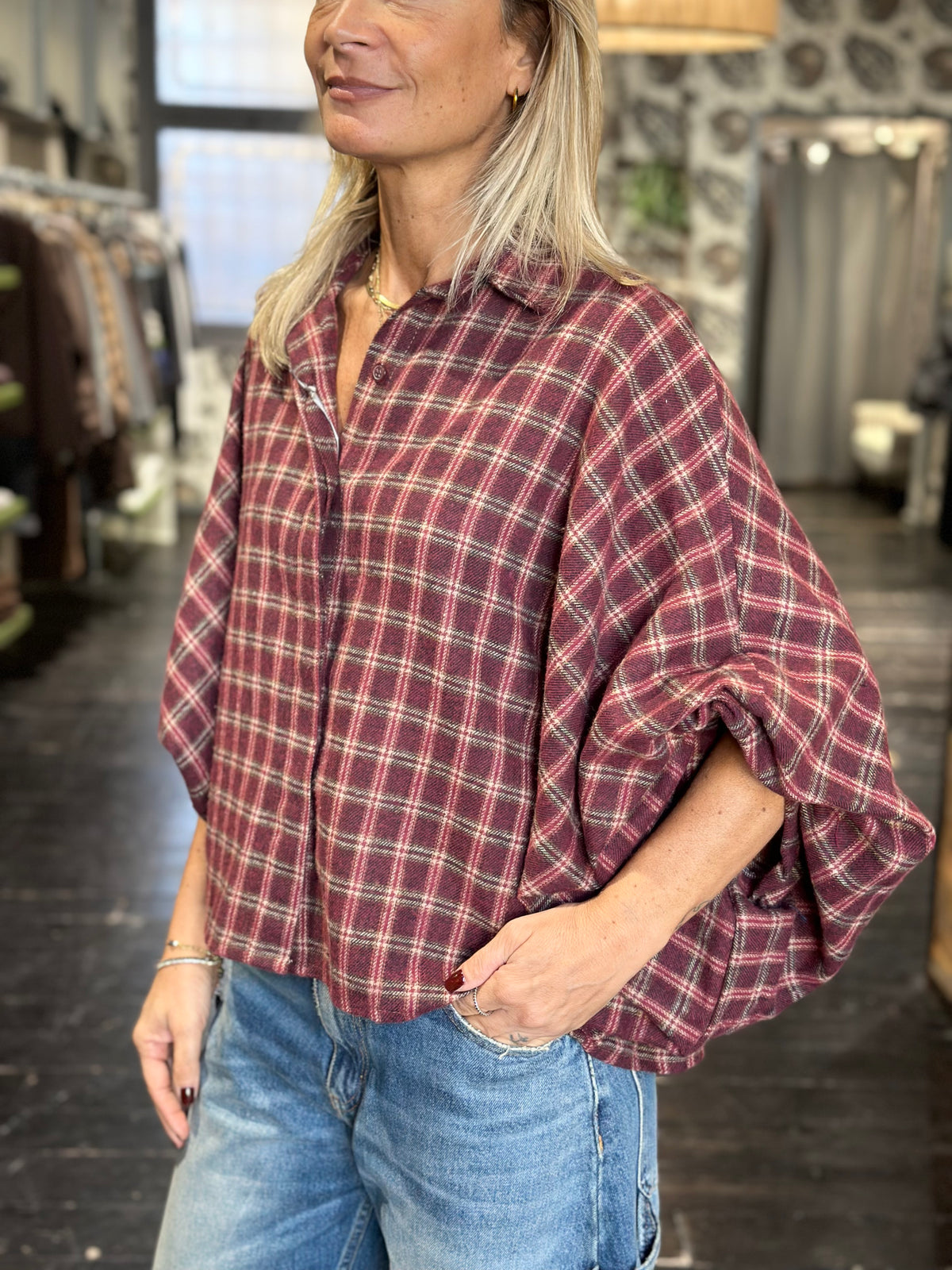 Camicia Check Bordeaux Ampia _MI.LE. for soku
