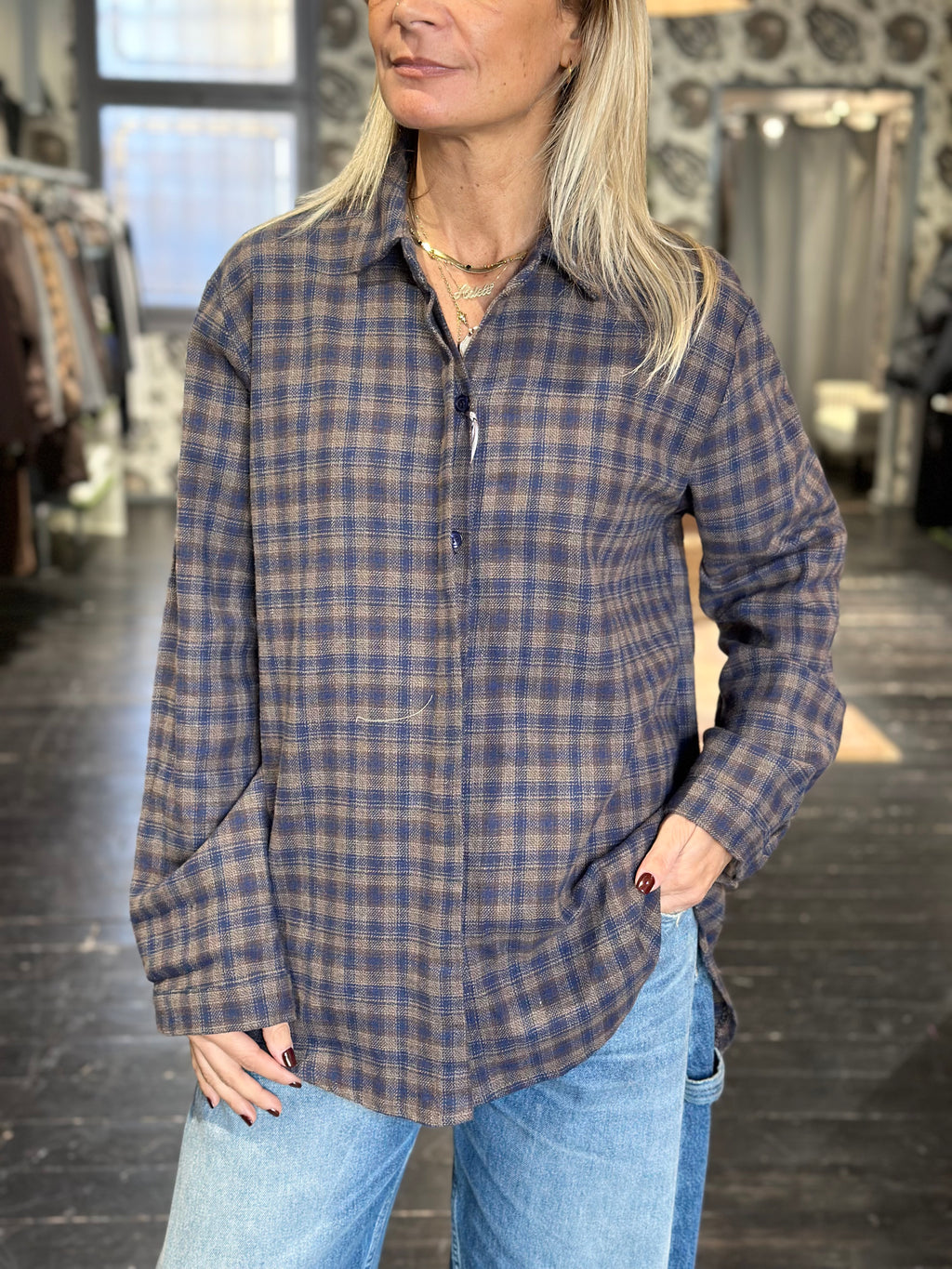 Camicia Check Blu/Moro Over _ MI.LE, for soku