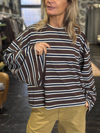 T-shirt rigata con maniche a campana blu _ Vicolo