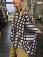 T-shirt rigata con maniche a campana blu _ Vicolo