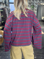 T-shirt rigata con maniche a campana bordeaux | Vicolo