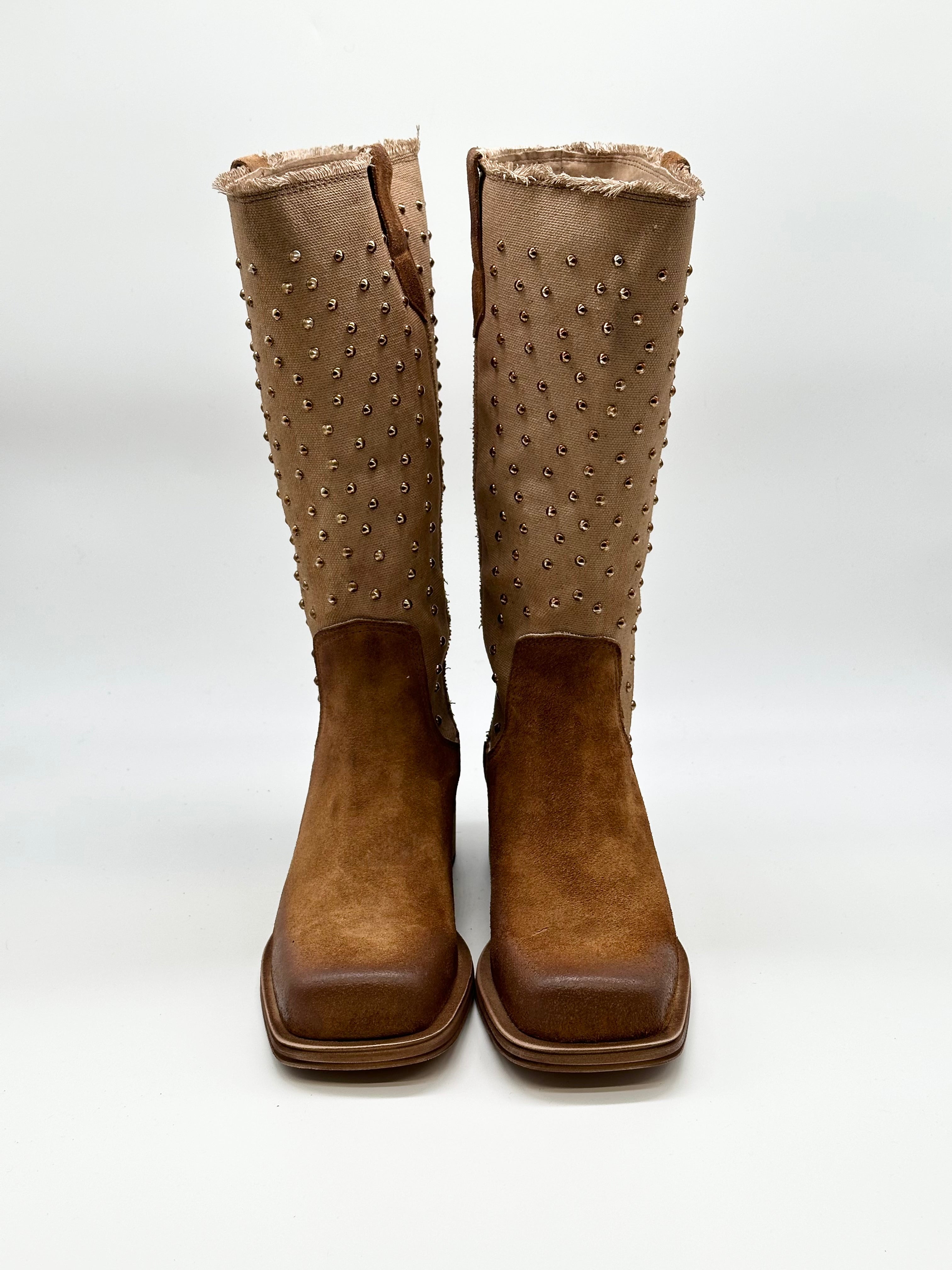 Camperos pelle + Canvas color cuoio _ Divine Follie