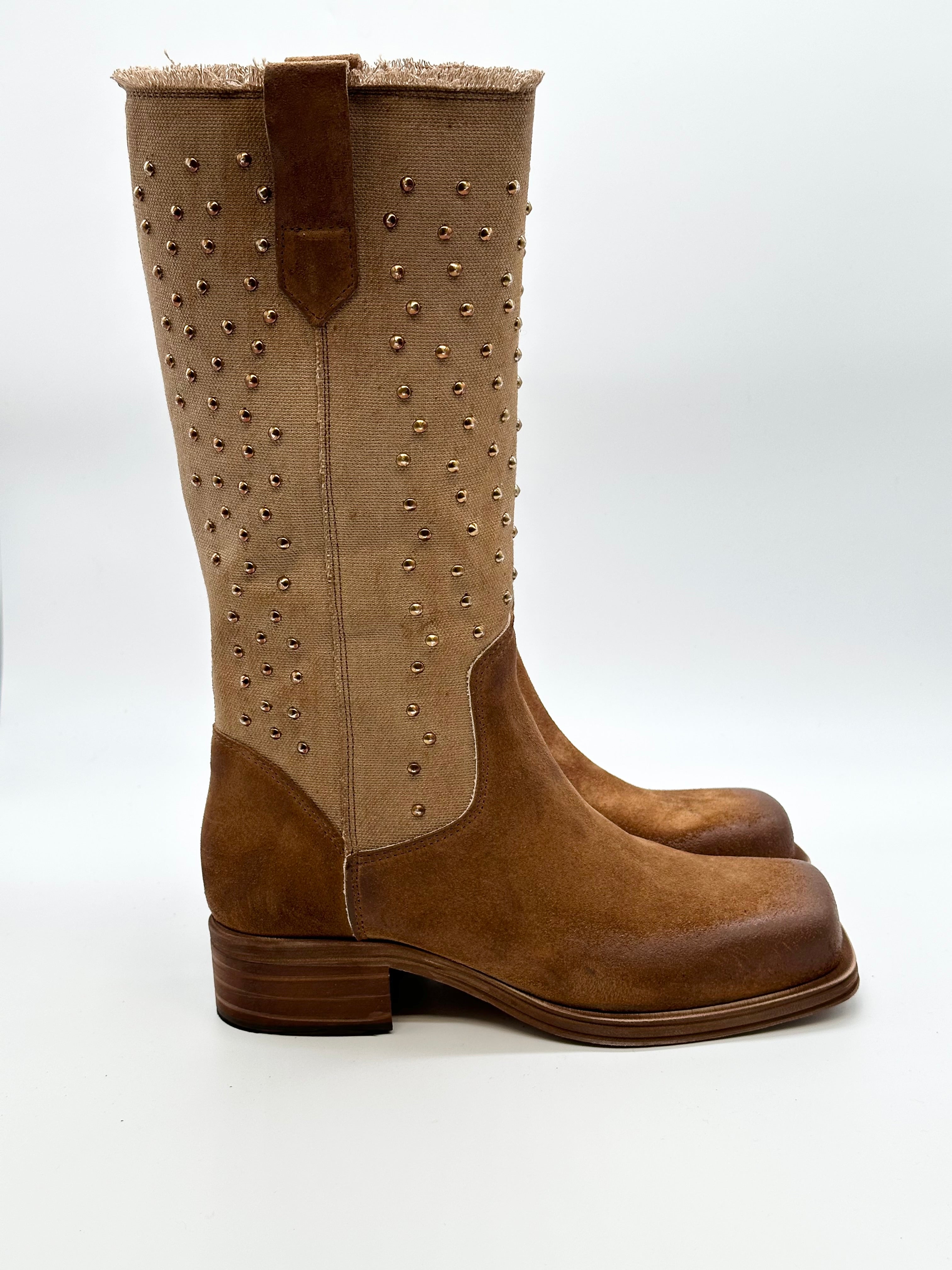 Camperos pelle + Canvas color cuoio _ Divine Follie