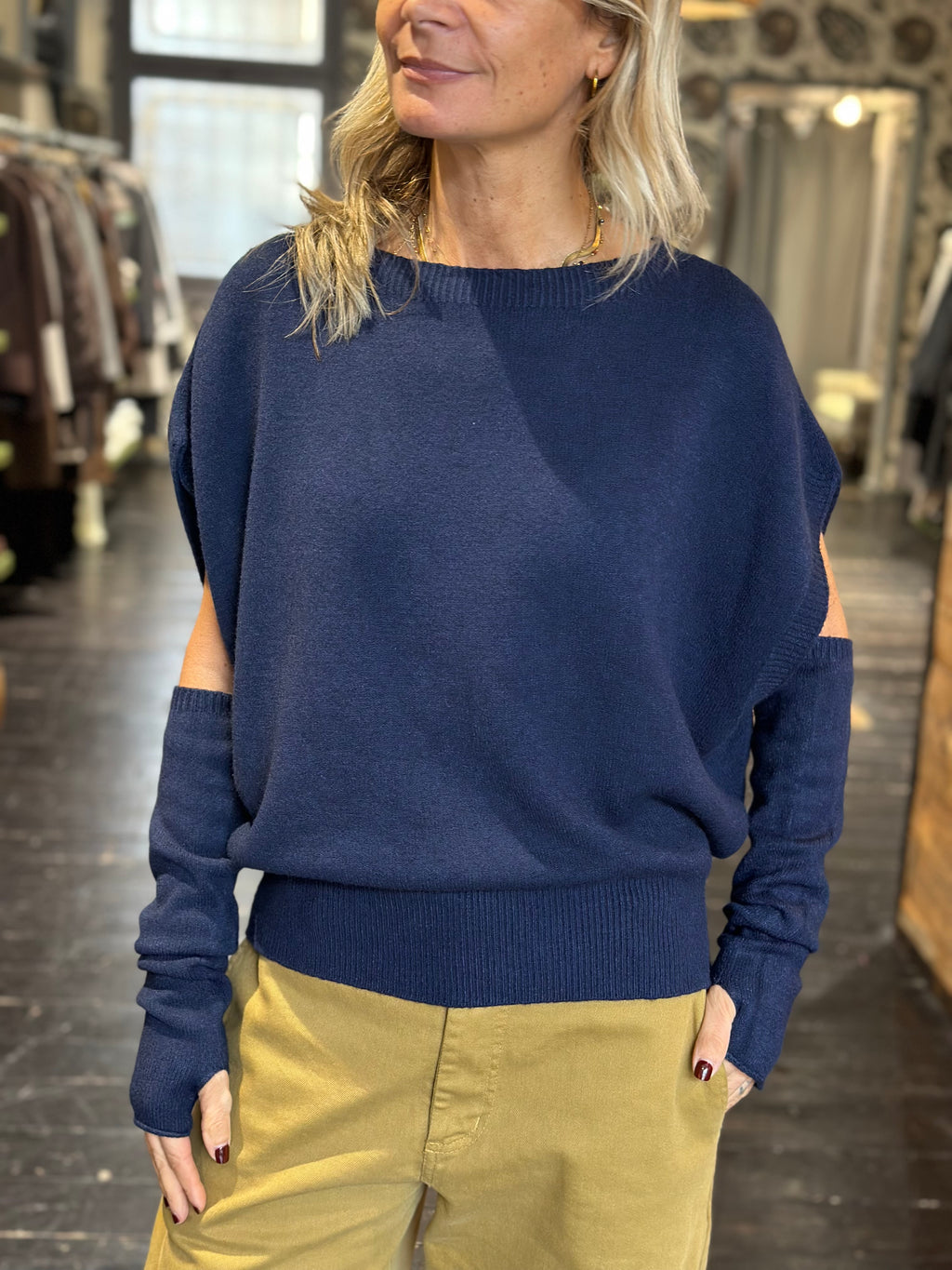 Maglia blu senza maniche con manicotti _ Souvenir