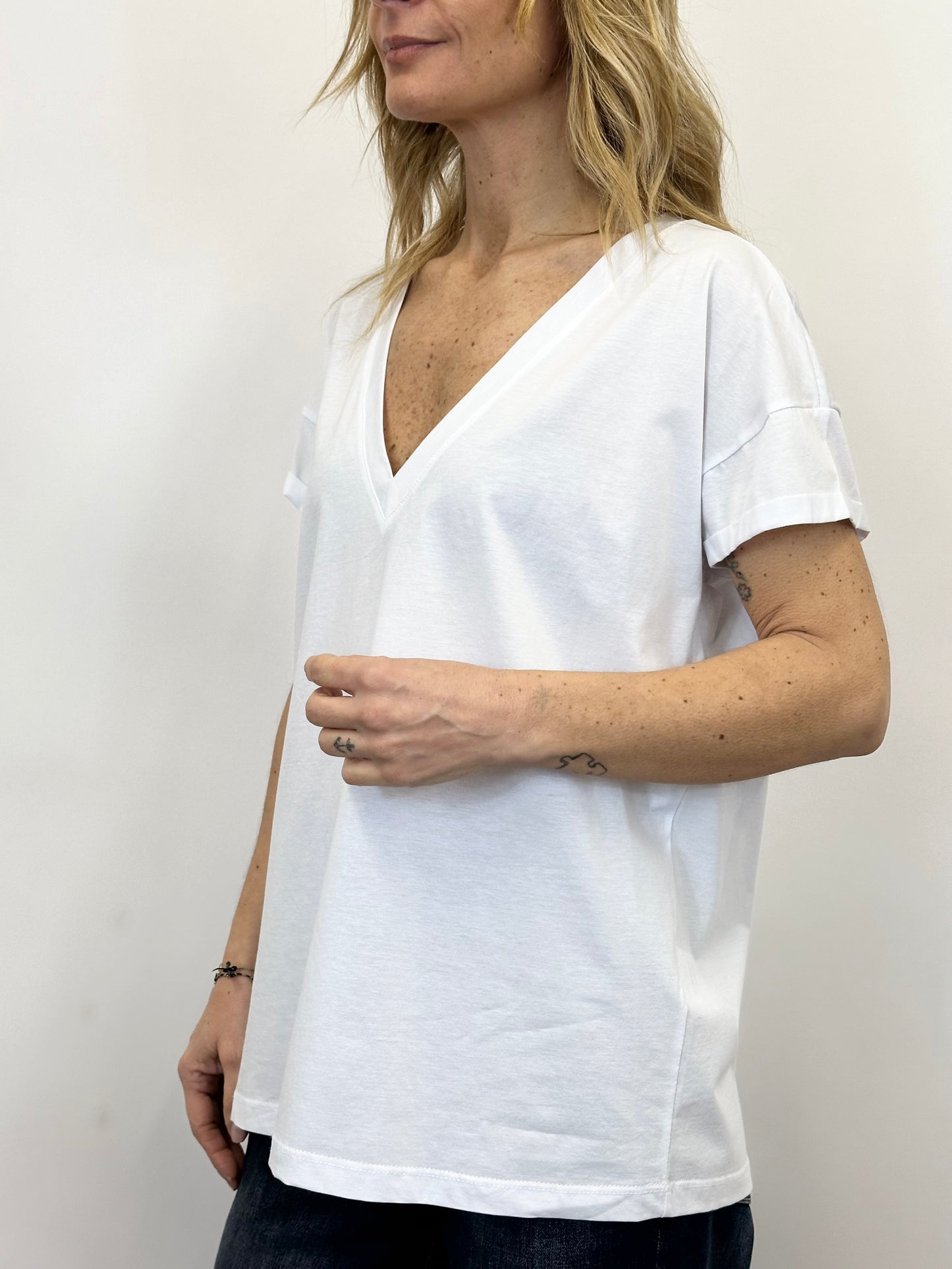 T-Shirt  scollo a V Bianco