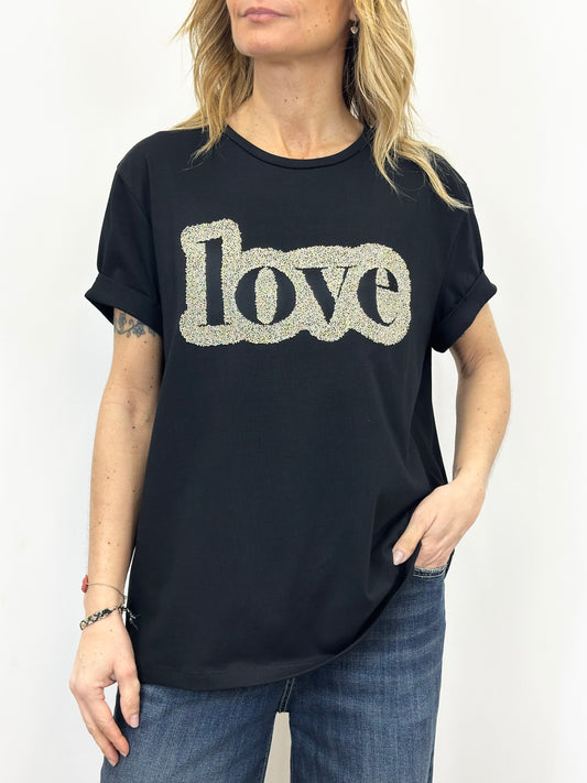 T-Shirt nera con scritta Love