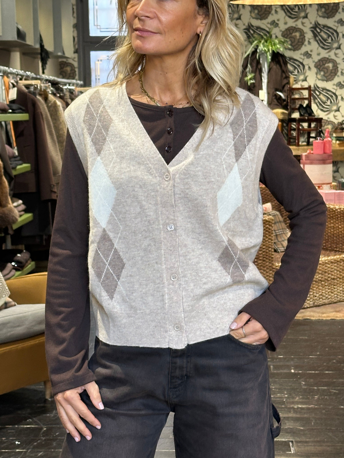 Gilet beige a rombi _ MI.LE. for soku