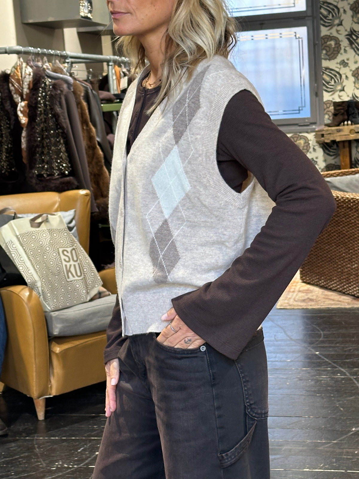 Gilet beige a rombi _ MI.LE. for soku