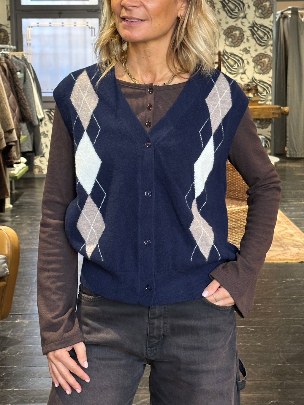 Gilet blu a rombi _ MI.LE. for soku