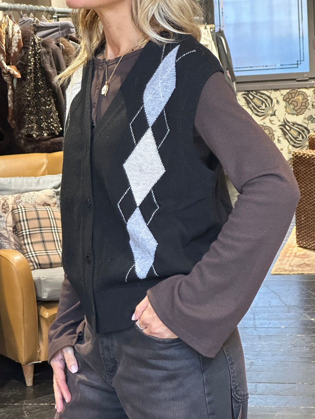 Gilet nero a rombi _ MI.LE. for soku