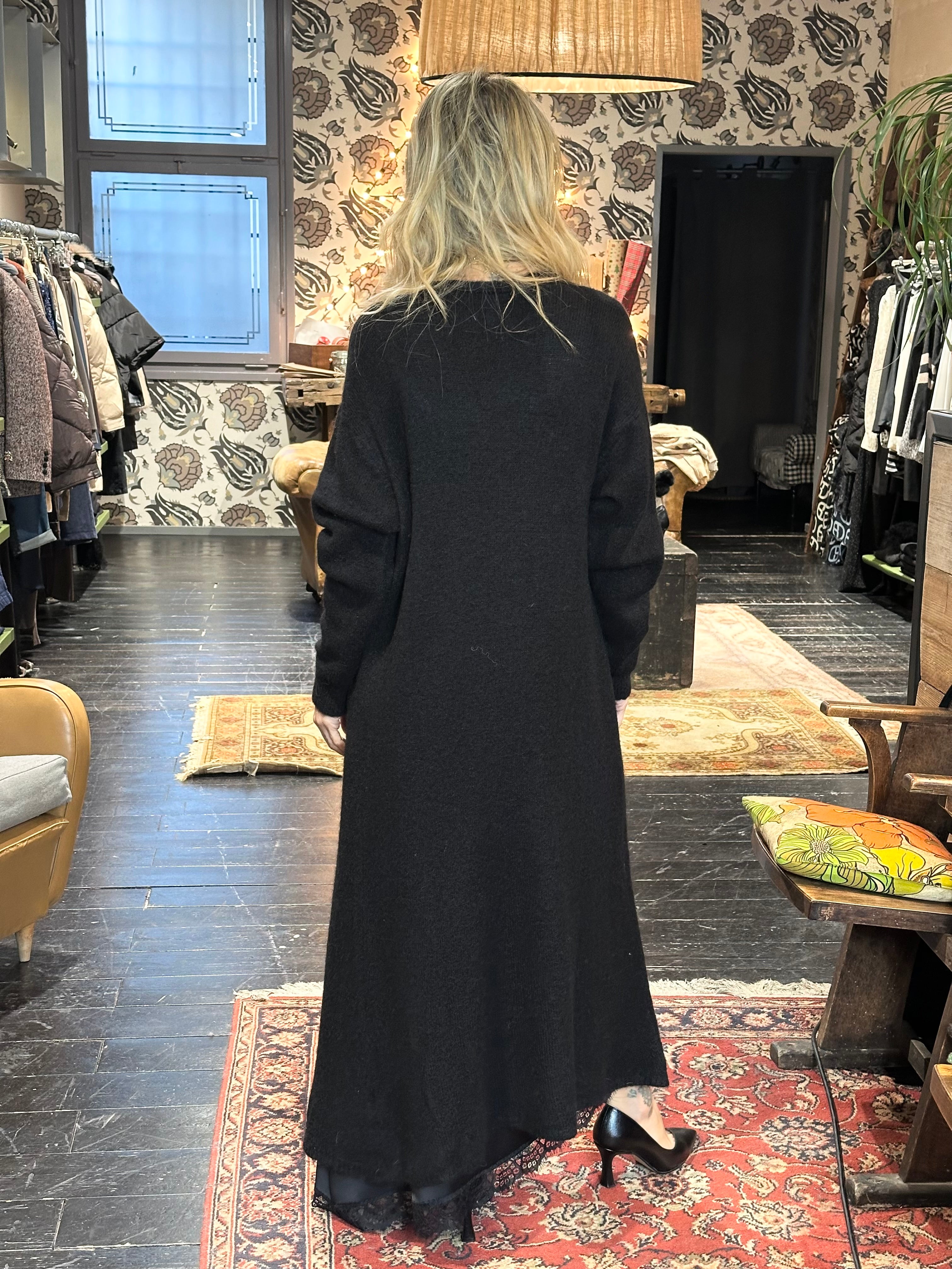 Cardigan Lungo Mohair Nero _ MI.LE.for soku