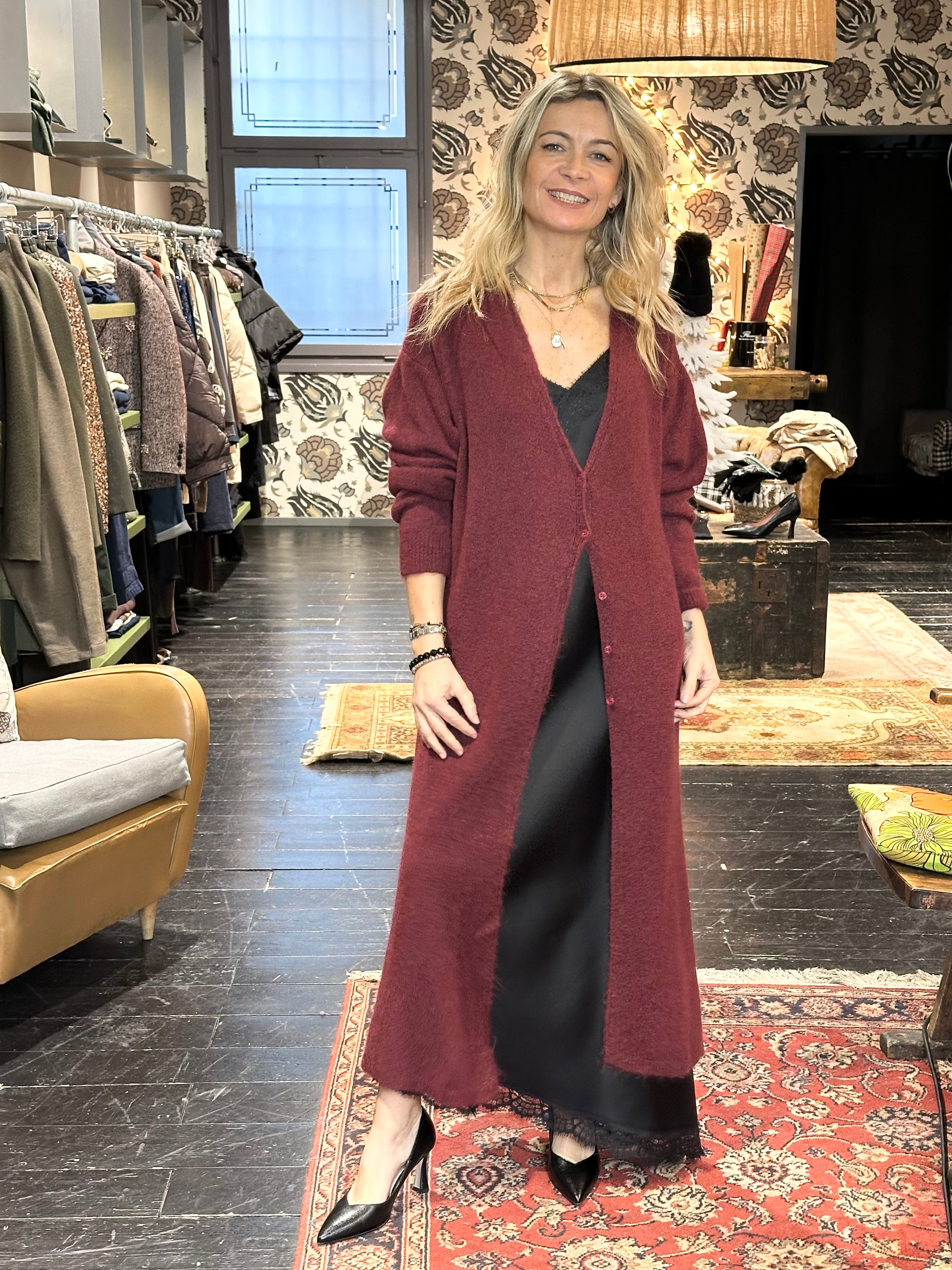 Cardigan Lungo Mohair Bordeaux _ MI.LE.for soku