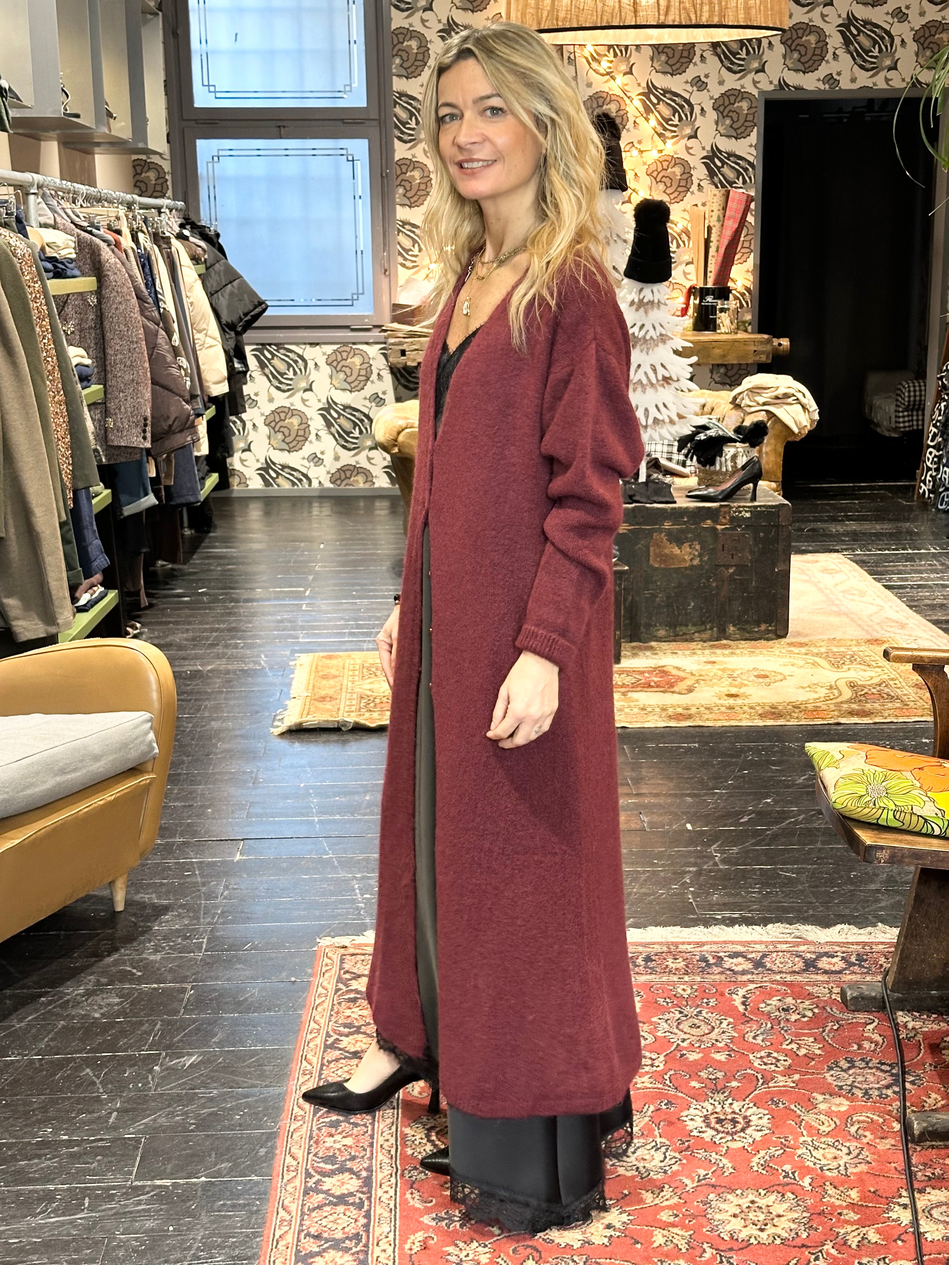 Cardigan Lungo Mohair Bordeaux _ MI.LE.for soku