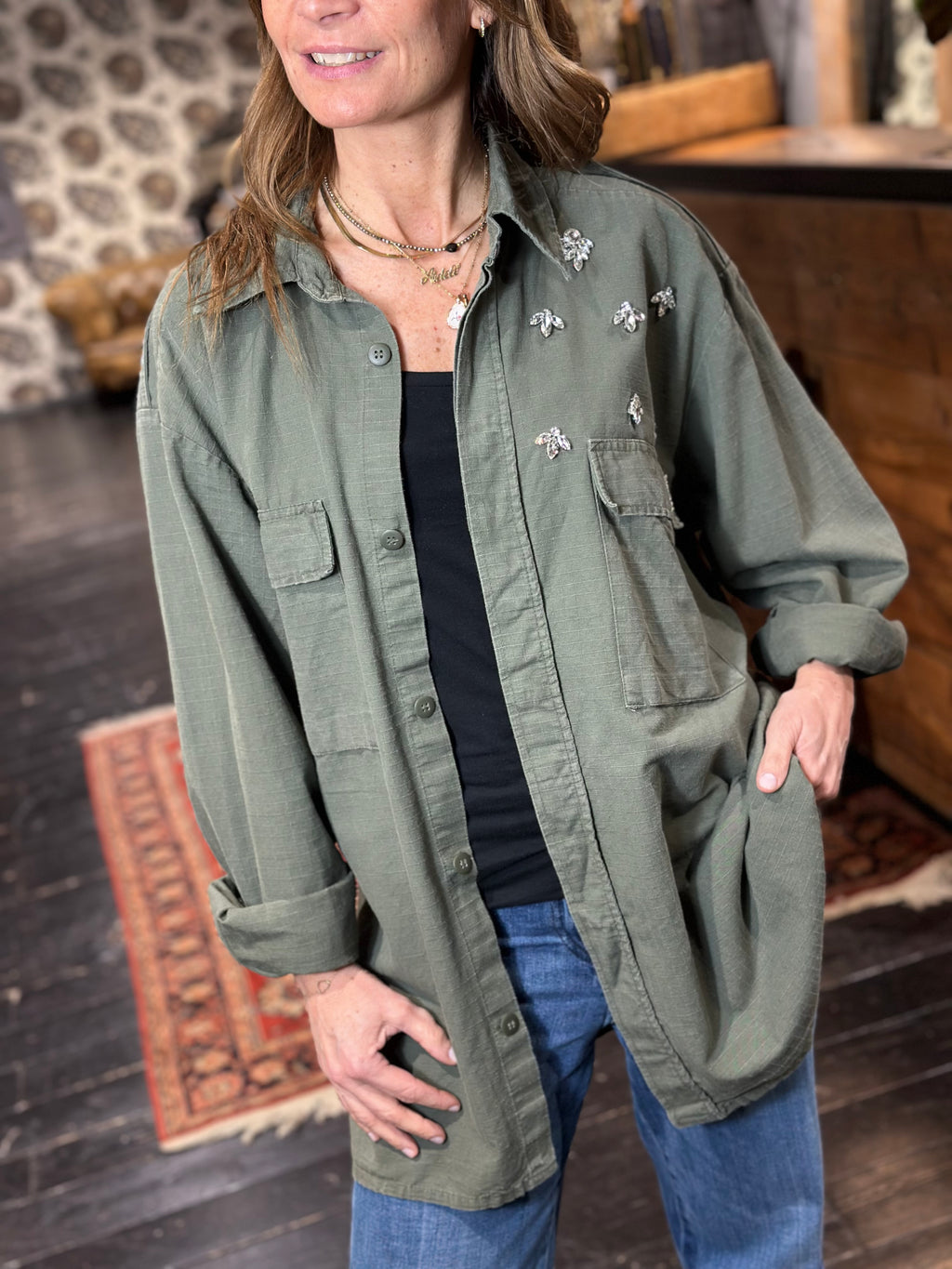 Camicia Militare con Strass _ Myastreet