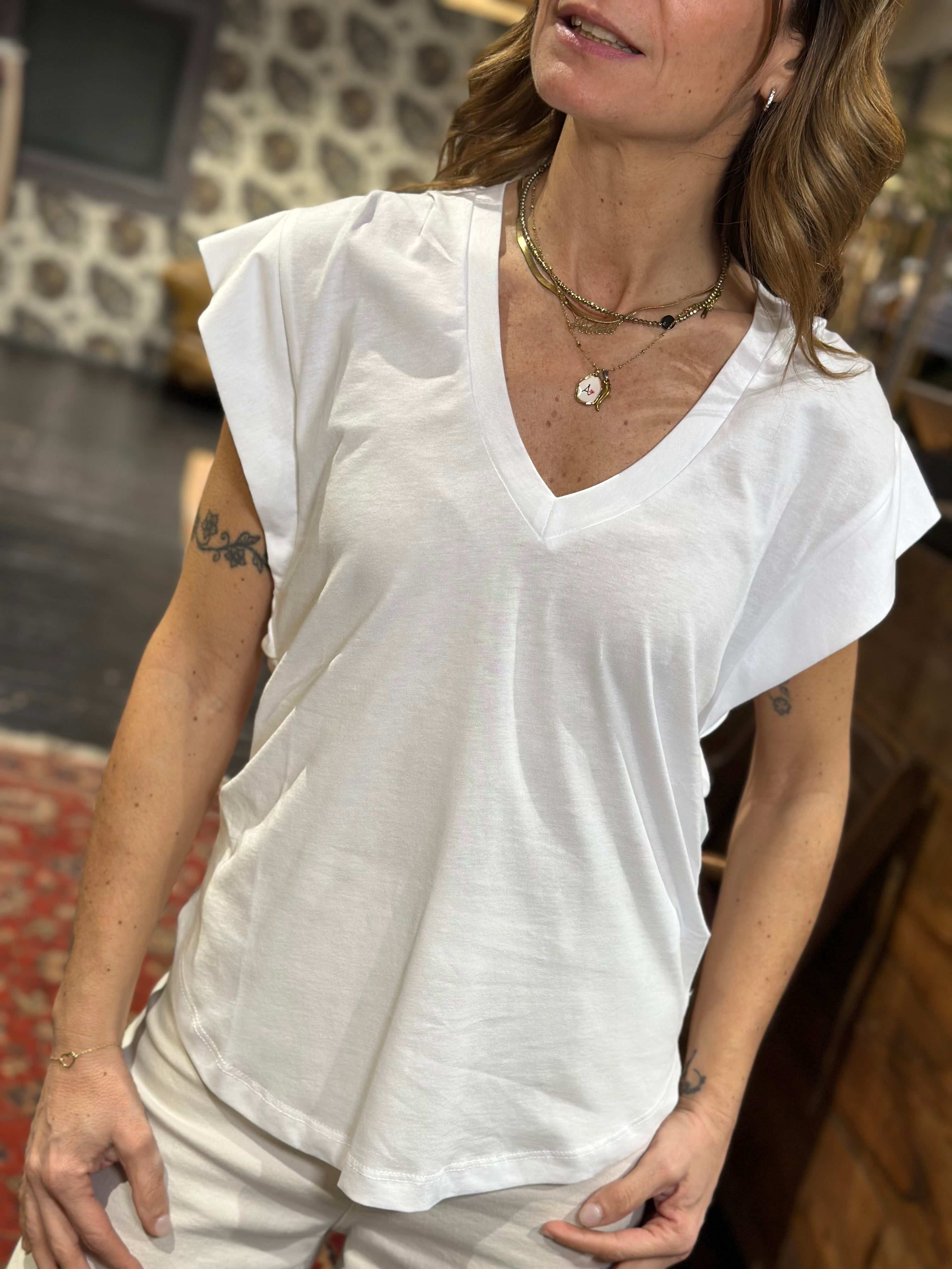 T-Shirt Scollo a V Bianco _ Ottod'Ame