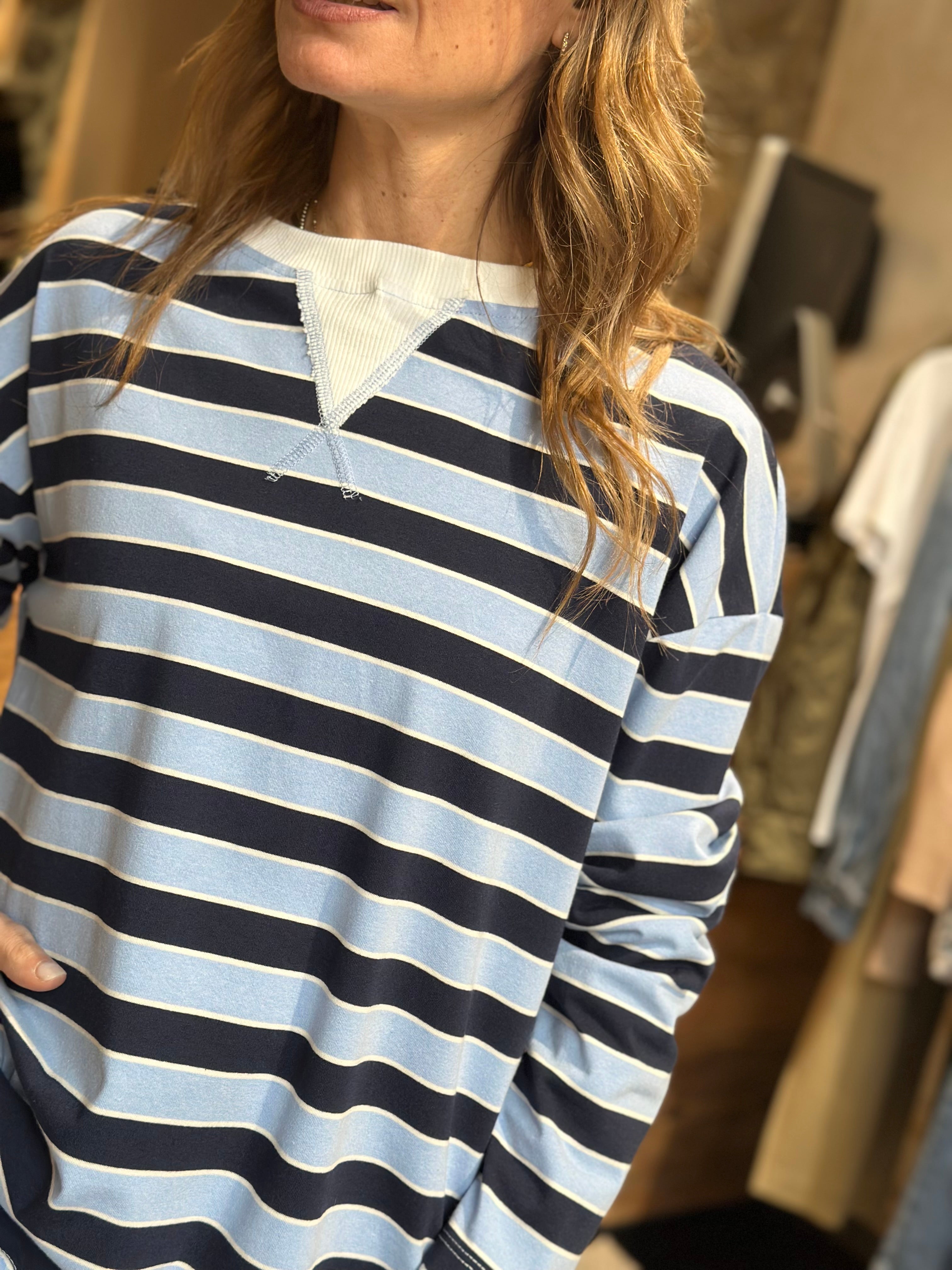 T-Shirt Over Rigata Blu _ MI.LE. for soku