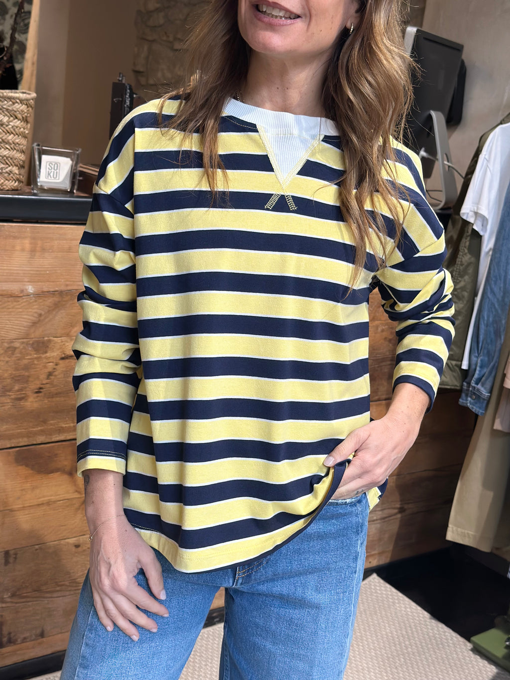 T-Shirt Over rigata Giallo _ MI.LE. for soku