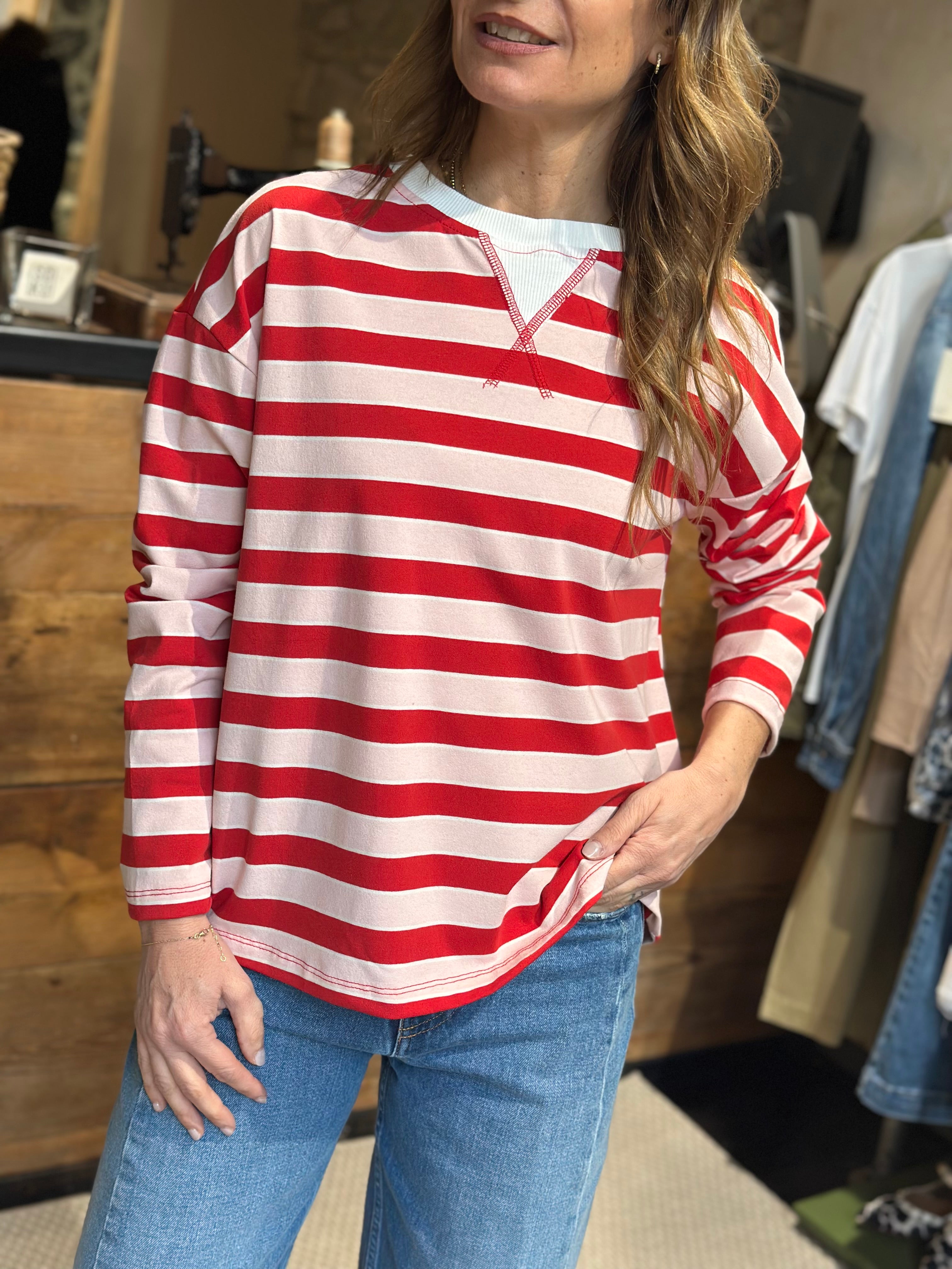 T-Shirt Over Rigata Rosso _ MI.LE. for soku