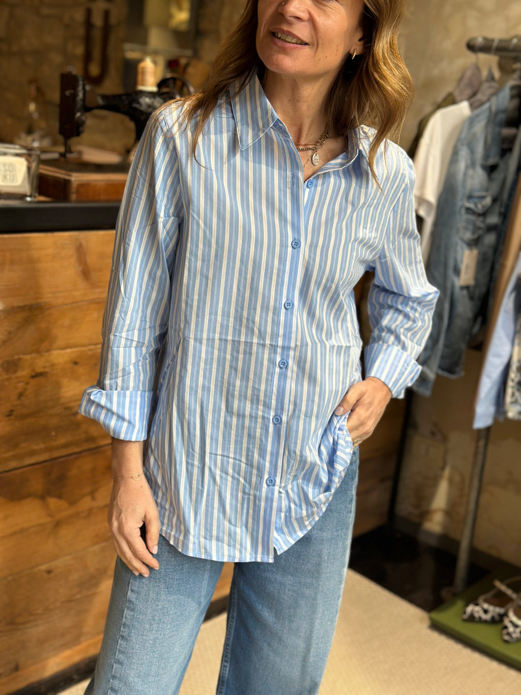 Camicia Rigata Celeste _ Mi.LE. for soku