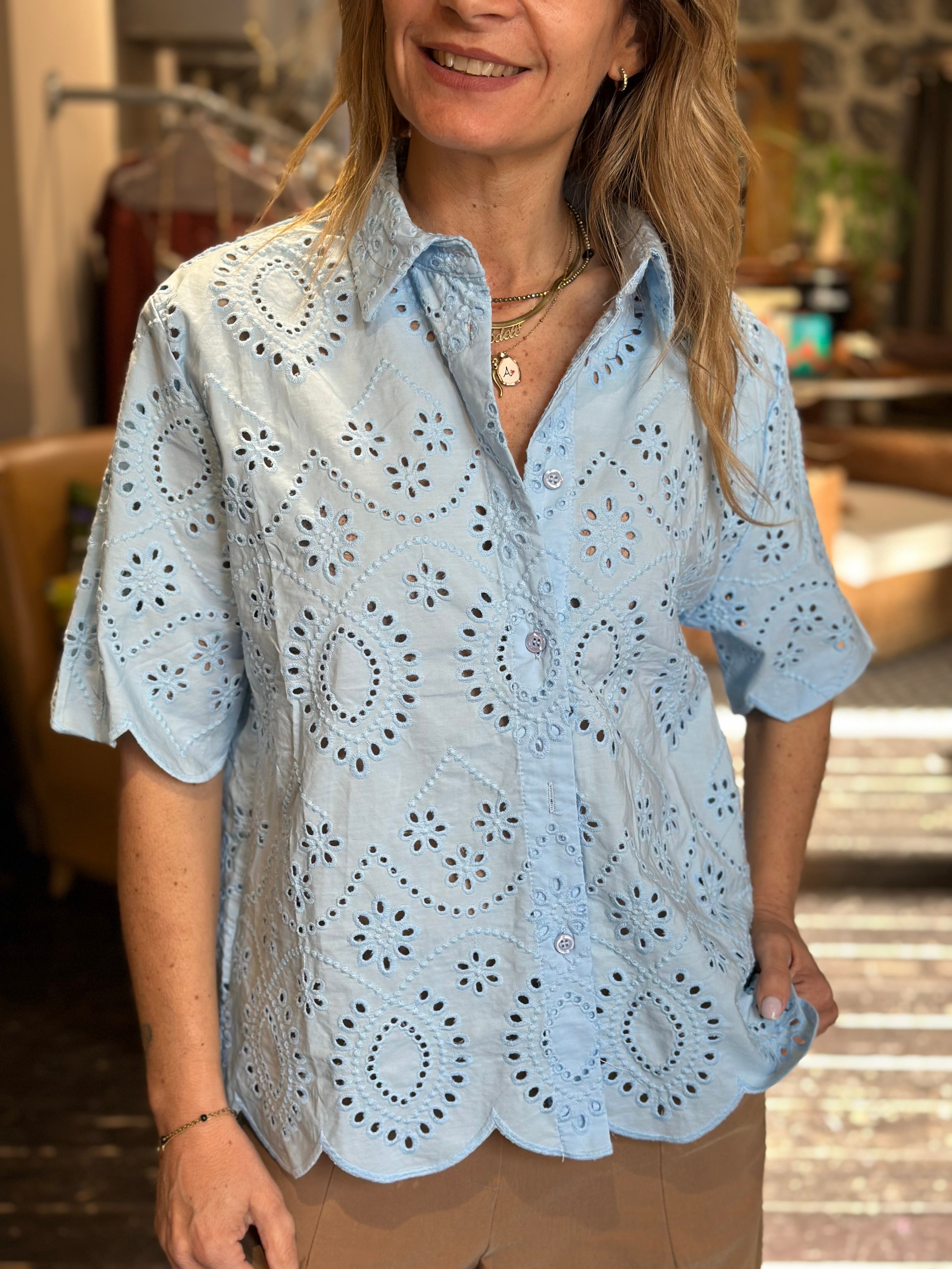 Camicia Sangallo Cielo _ MI.LE. for soku