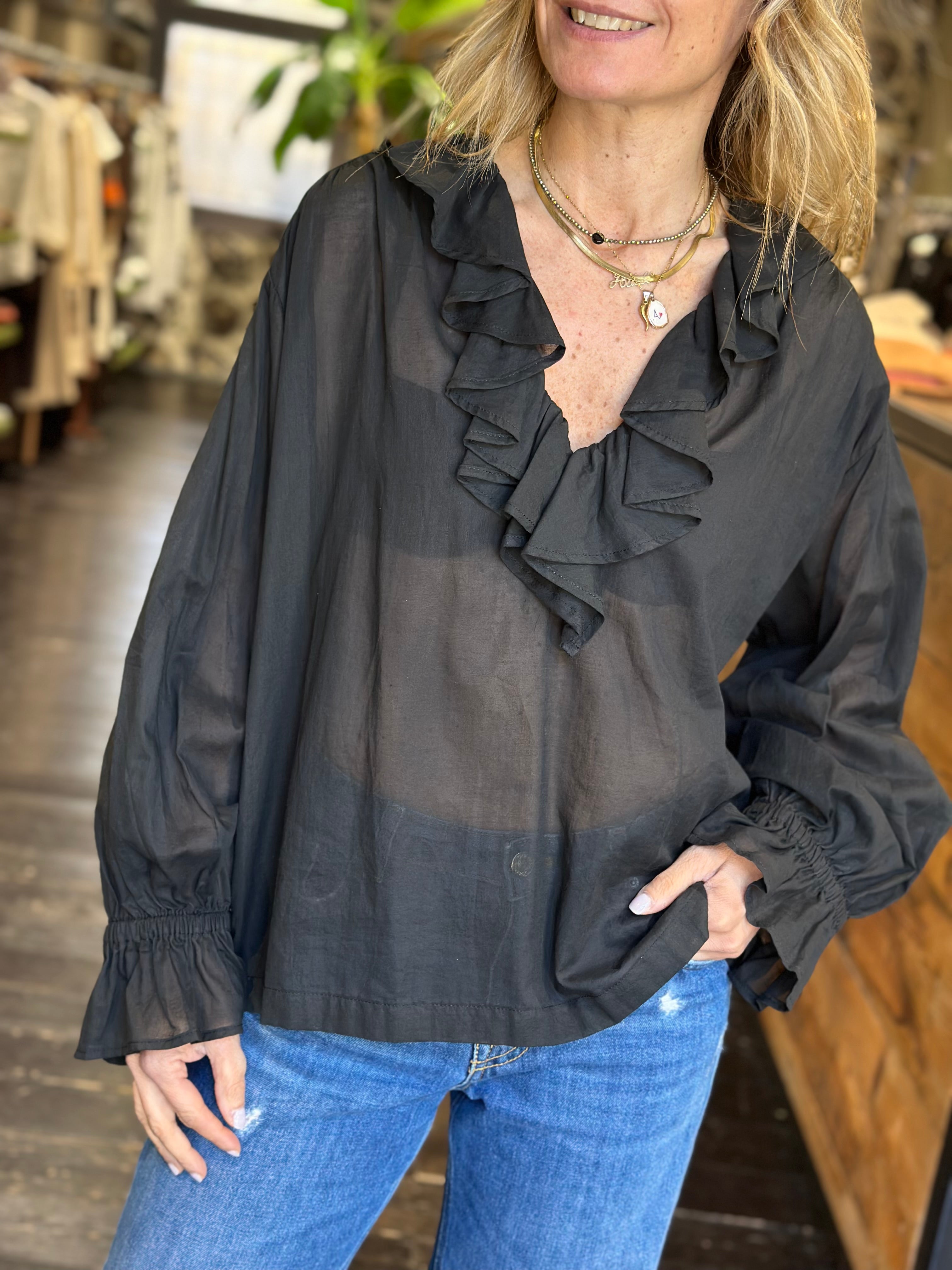 Blusa Rouches Nero _ Ottod'Ame