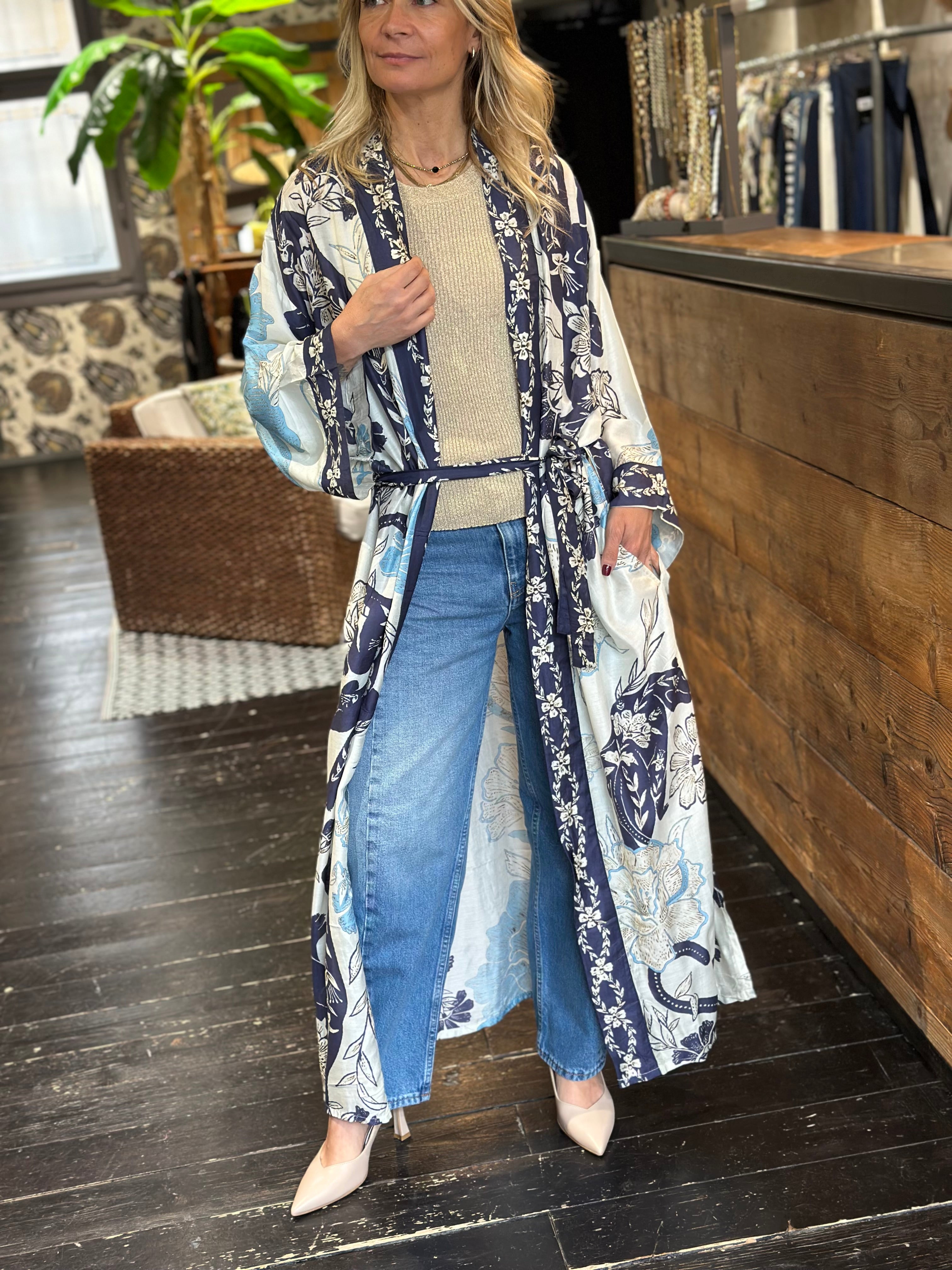 kimono Lungo Fantasia Blu _ Pahiesa