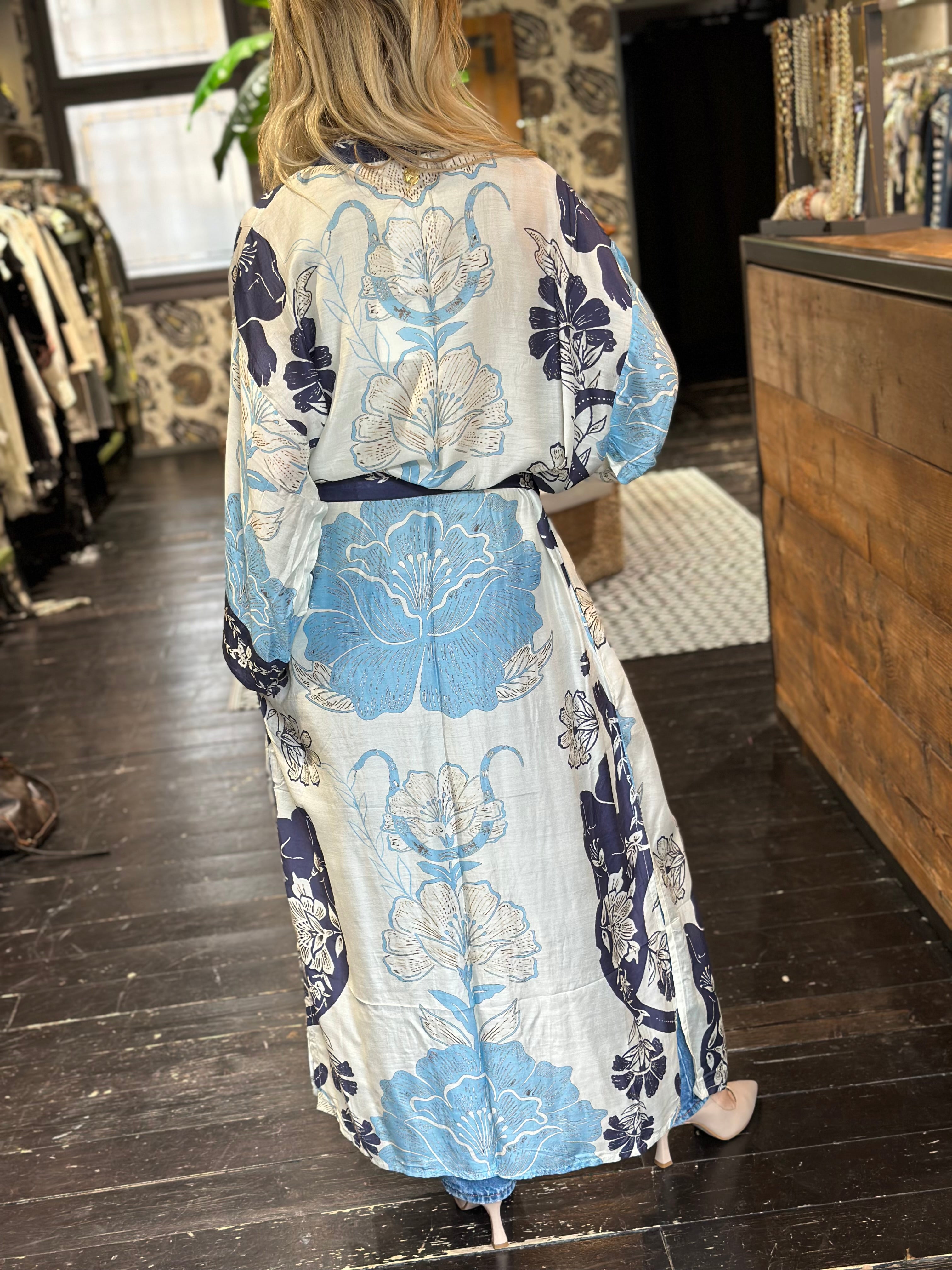 kimono Lungo Fantasia Blu _ Pahiesa
