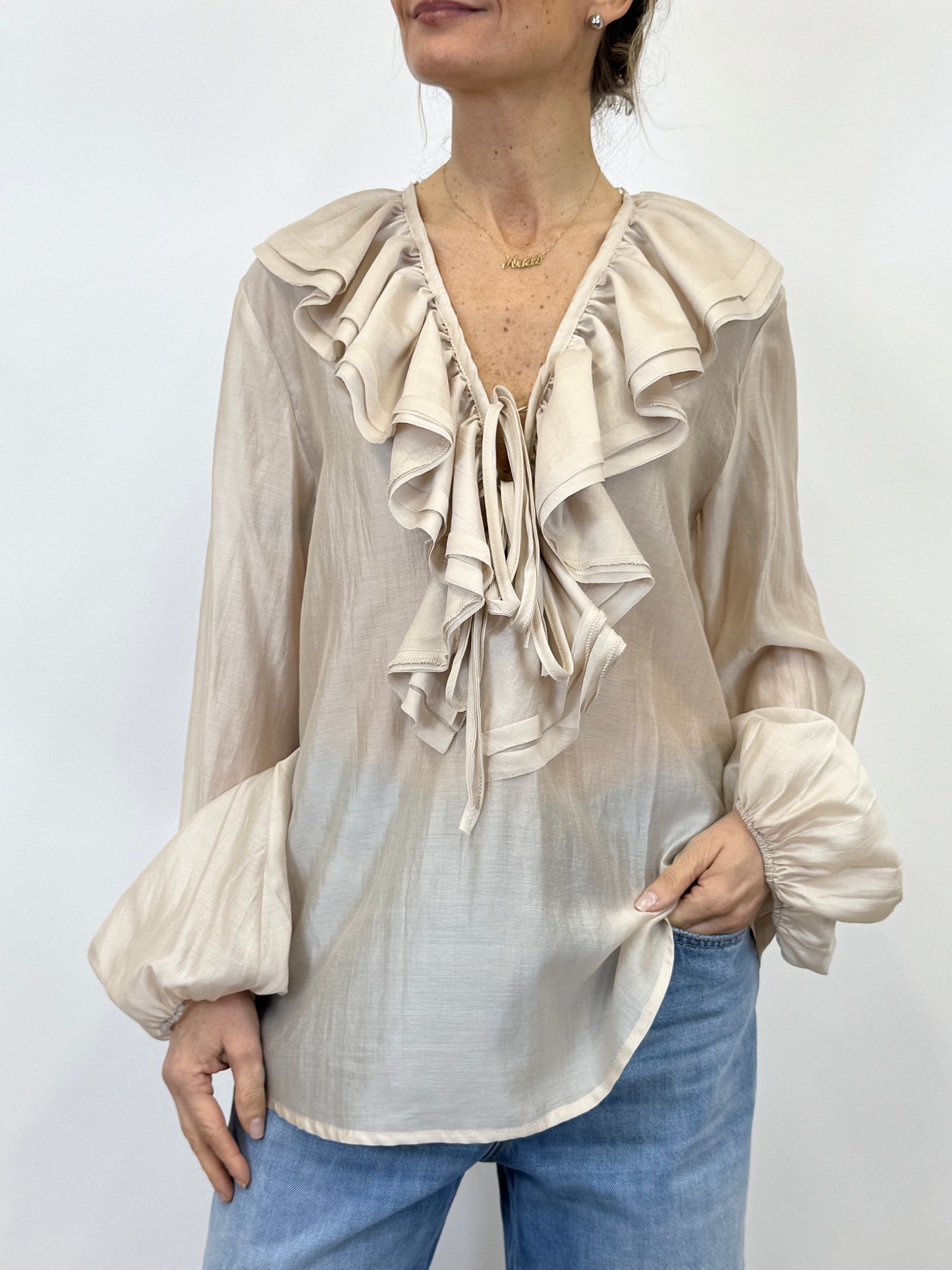 Camicia Rouches Beige