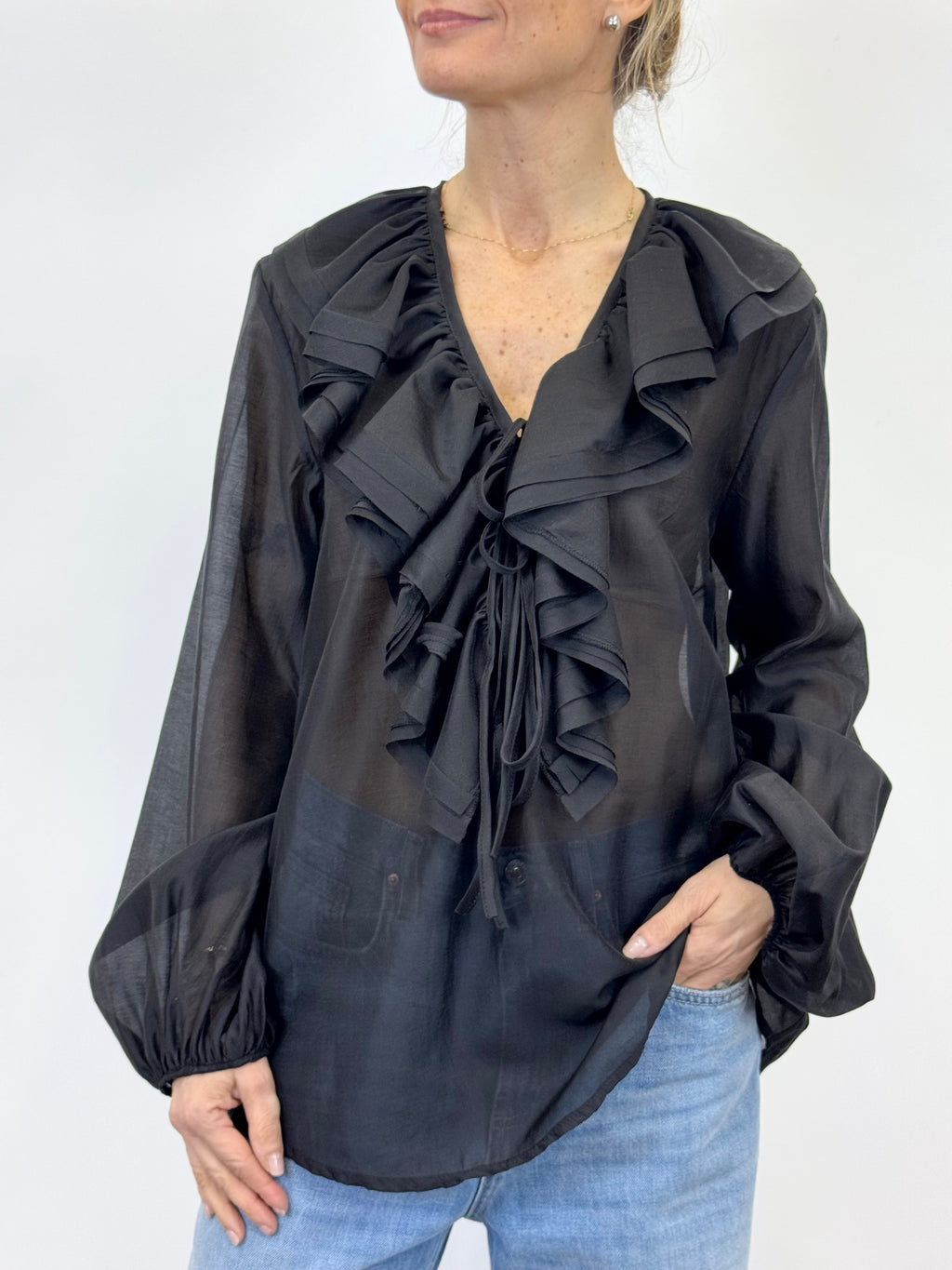 Camicia Rouches Nero _ Vicolo