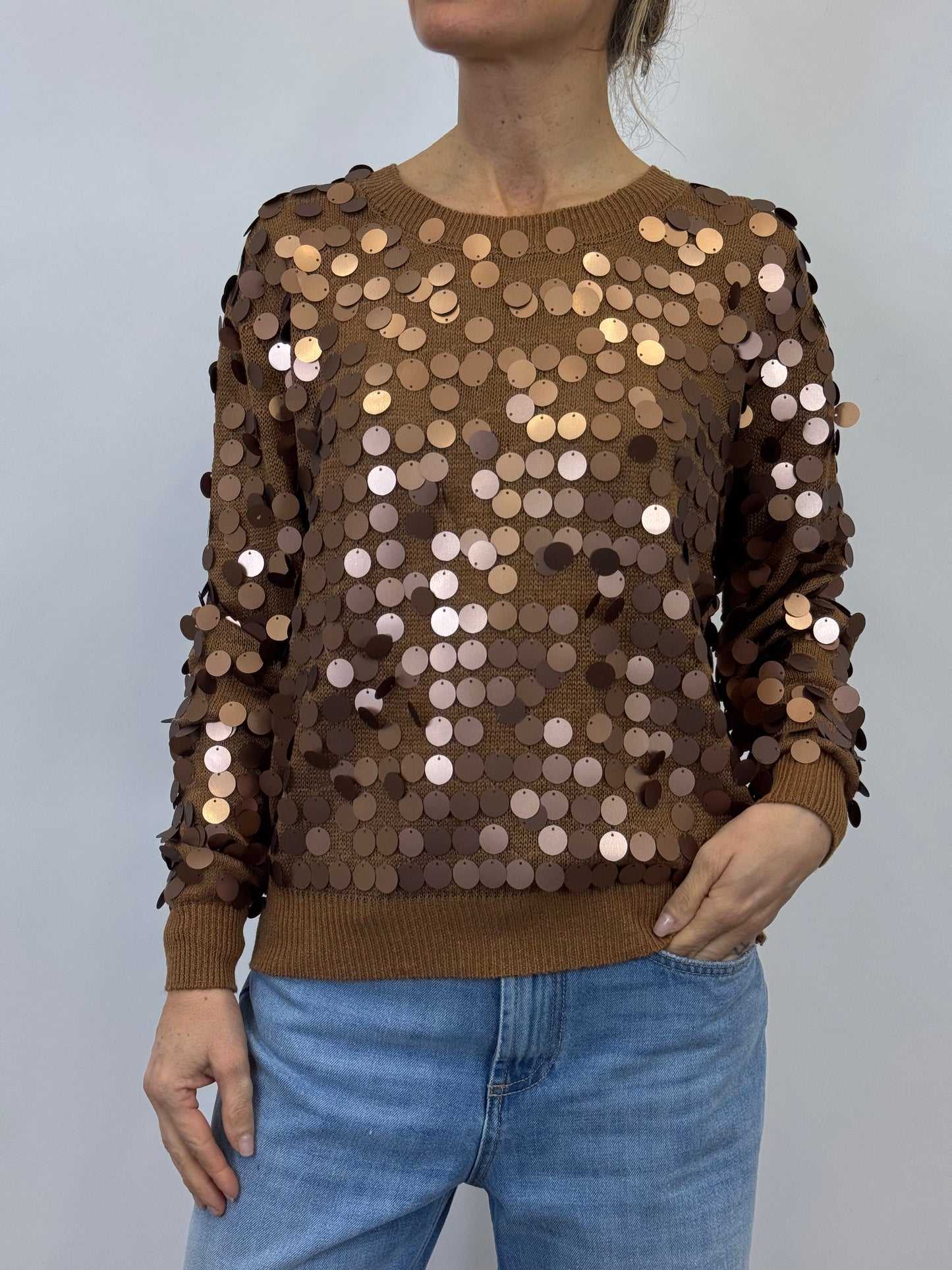 Maglia Paillettes Cuoio