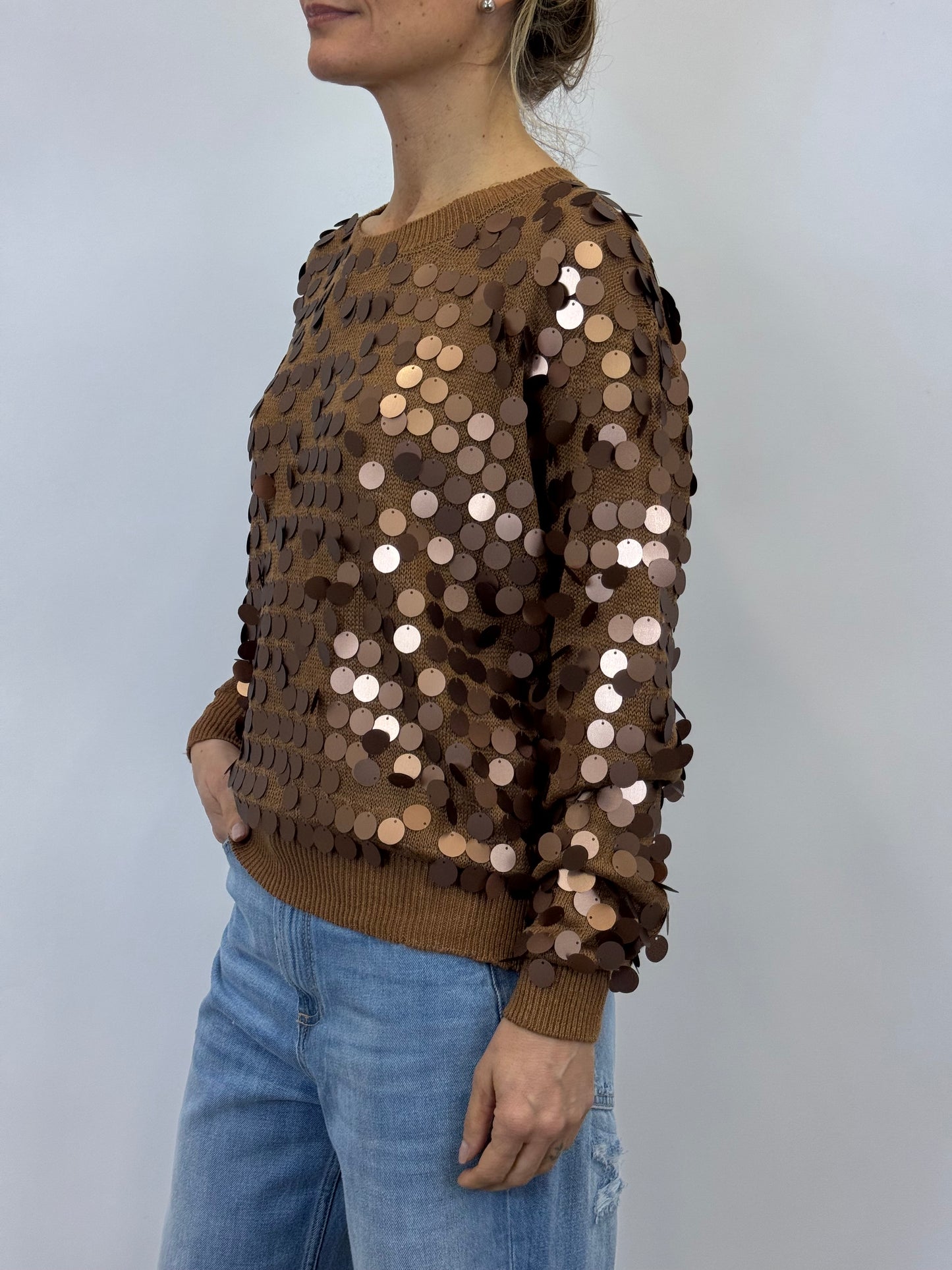 Maglia Paillettes Cuoio