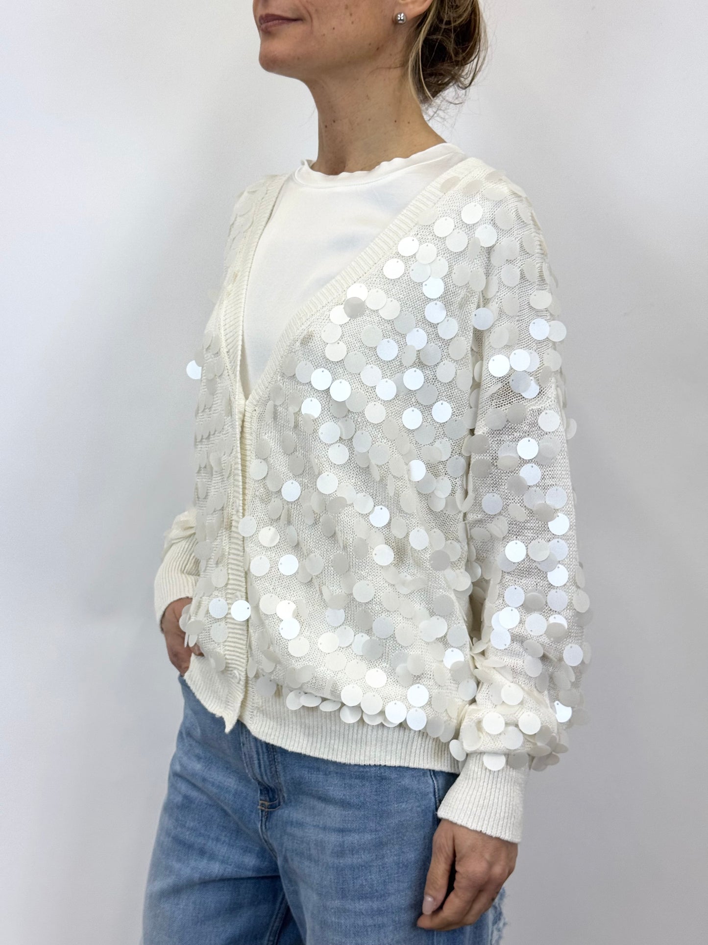 Cardigan Paillettes Panna