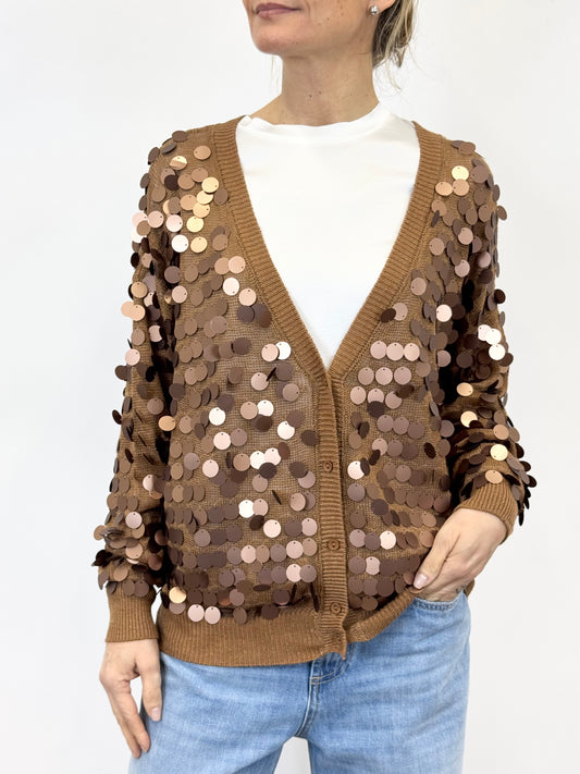 Cardigan Paillettes Cuoio