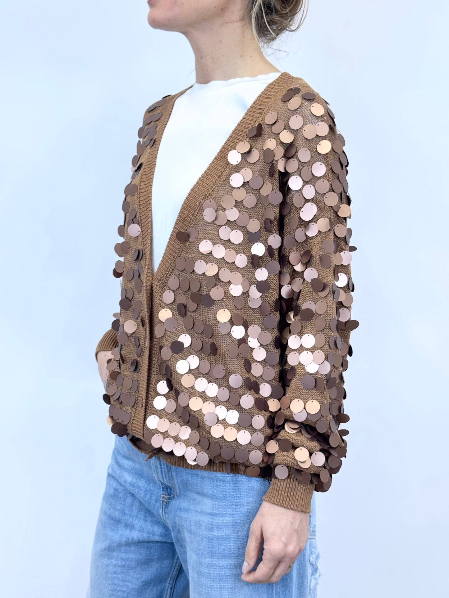 Cardigan Paillettes Cuoio