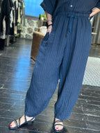Pantalone Lino Gessato Blu _Myastreet