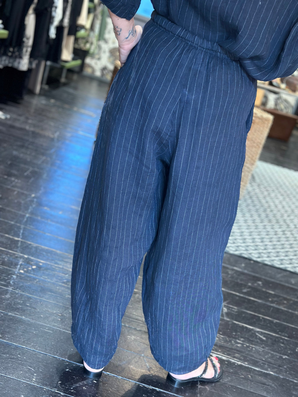 Pantalone Lino Gessato Blu _Myastreet