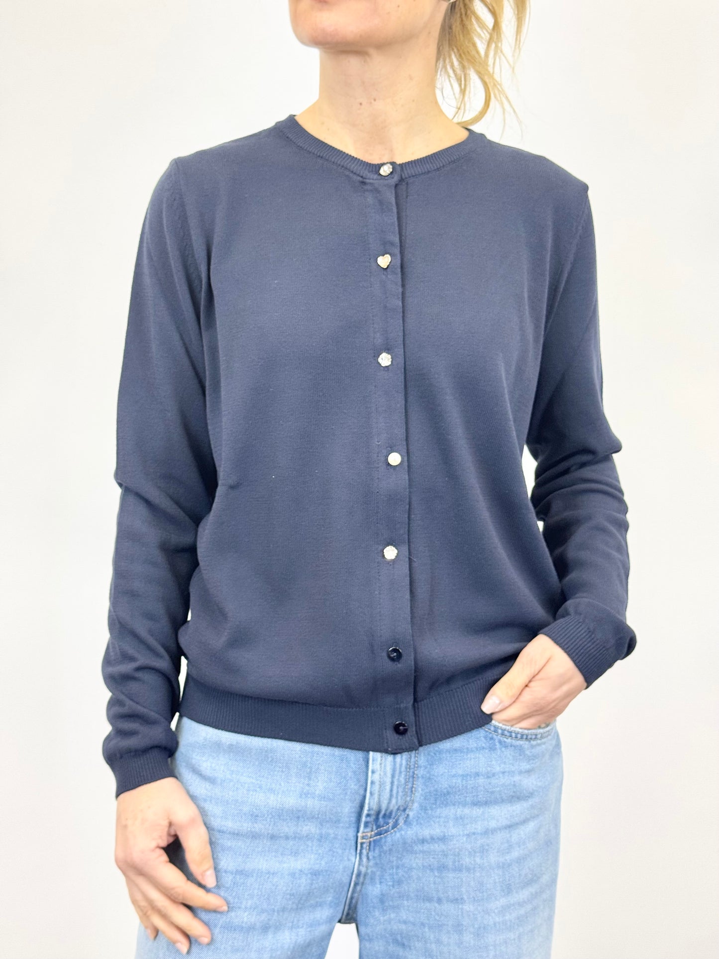 Cardigan bottoni gioiello Blu