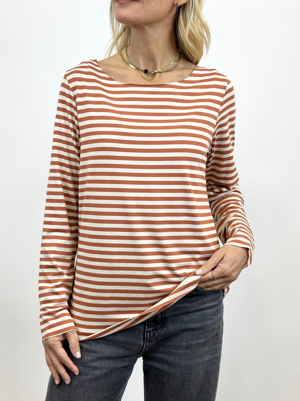 T- Shirt Rigata Ruggine/Beige _ MI.LE.for soku