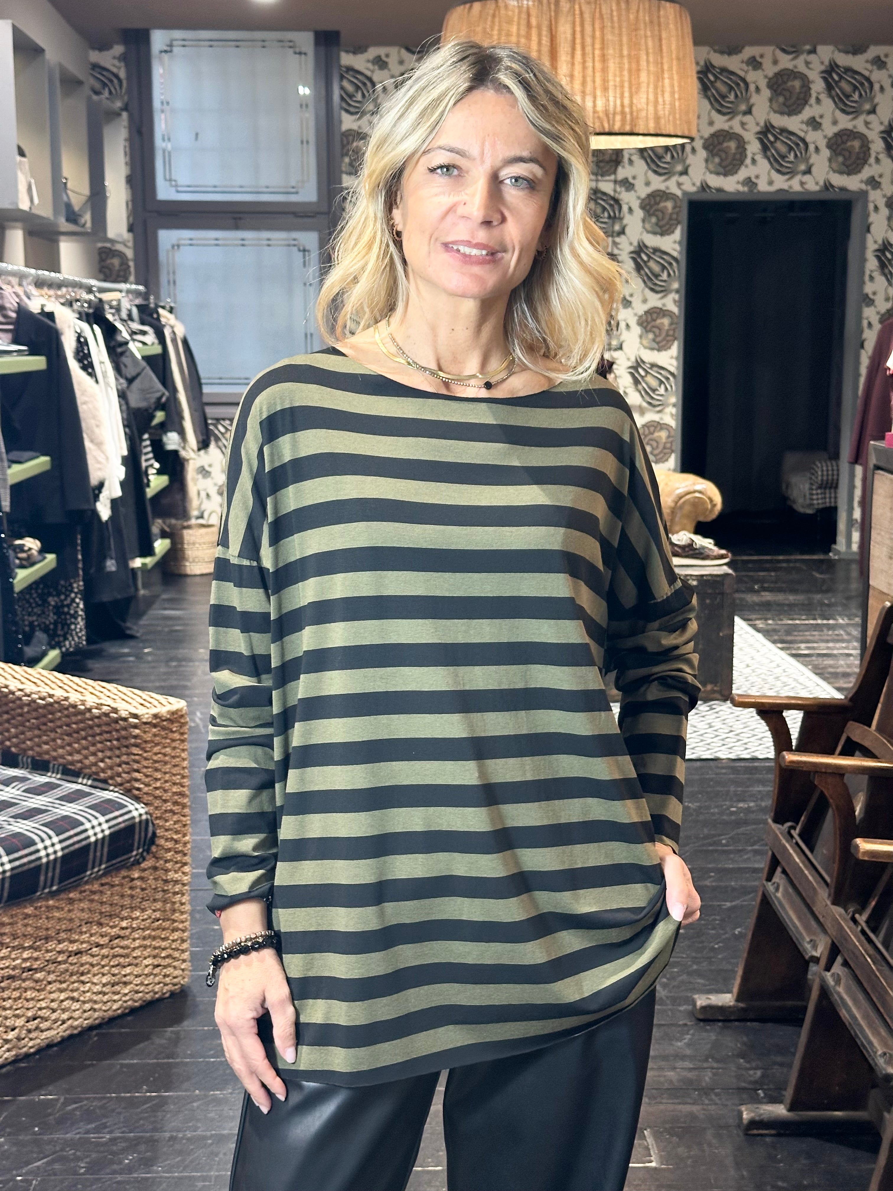 T-Shirt Over Rigata Verde _ MI.LE. for soku