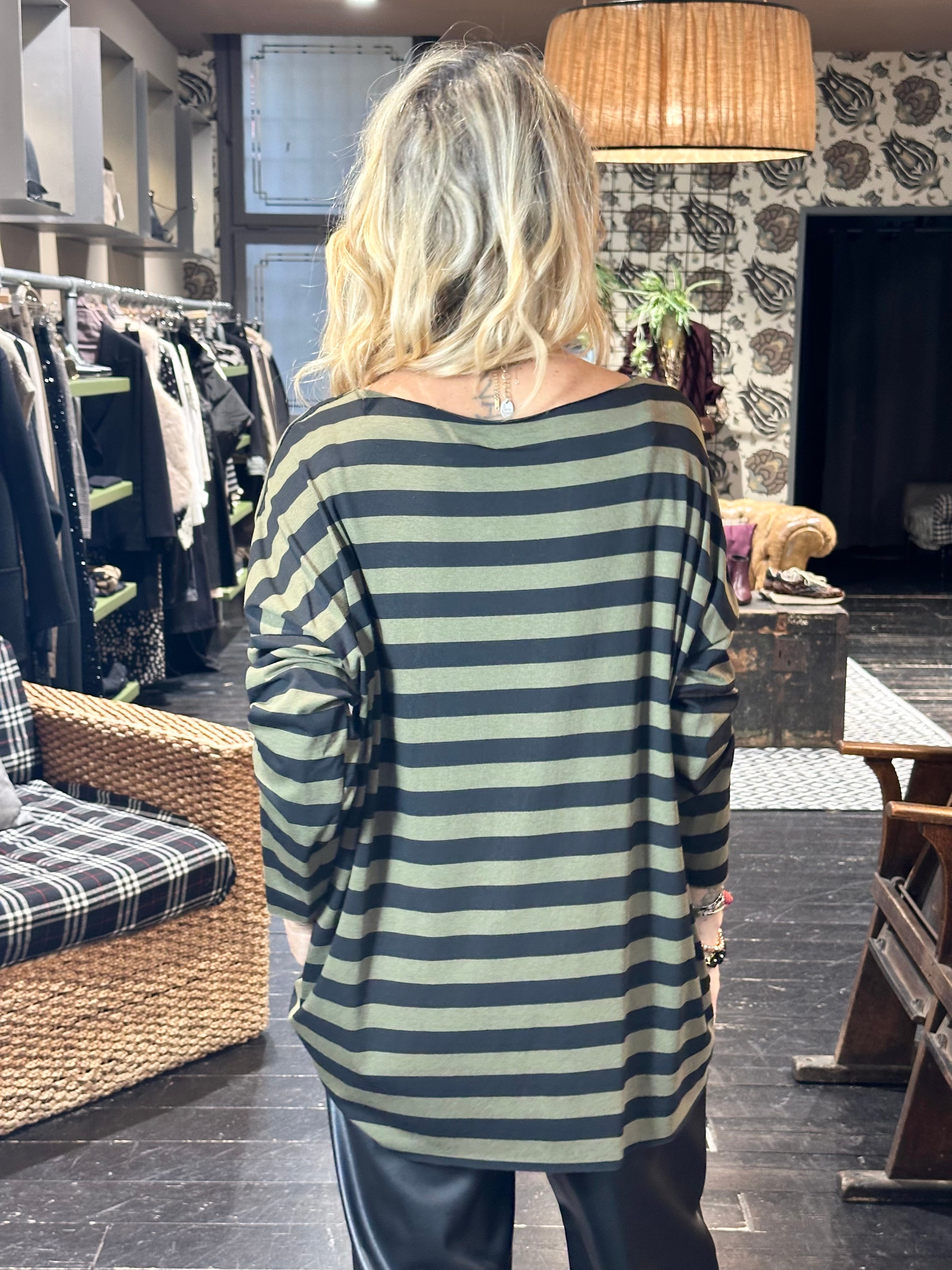 T-Shirt Over Rigata Verde _ MI.LE. for soku