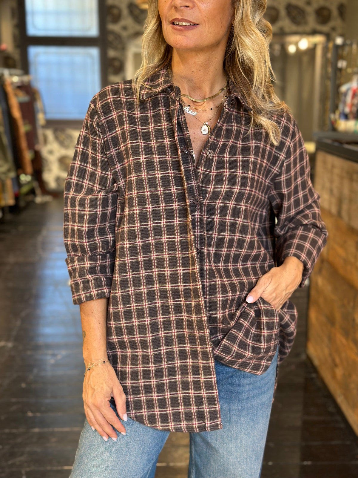Camicia Check Cuoio/Blu _ MI.LE. for soku