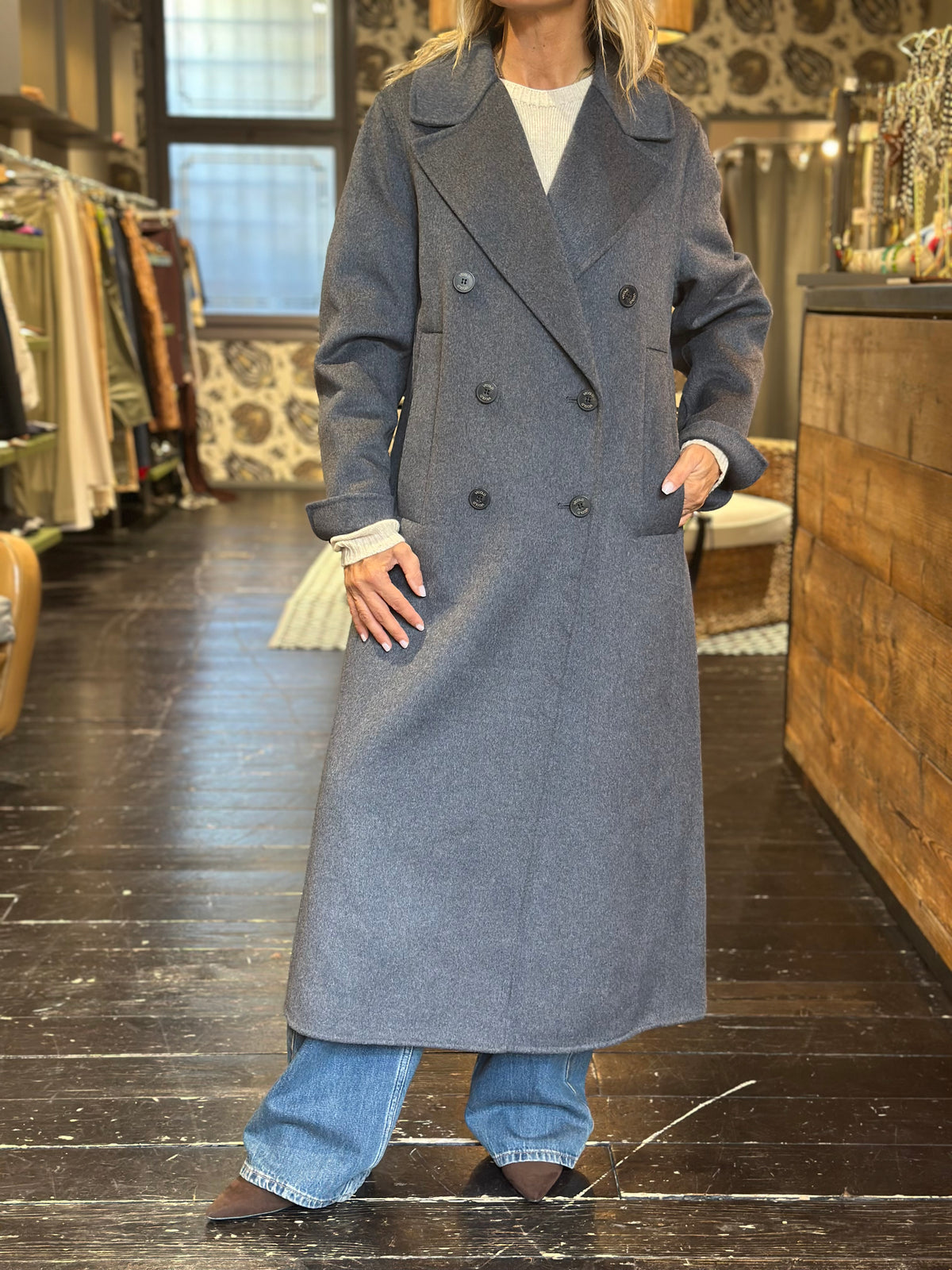 Cappotto Doppiopetto in Panno Double Grigio Mélange _ Vicolo