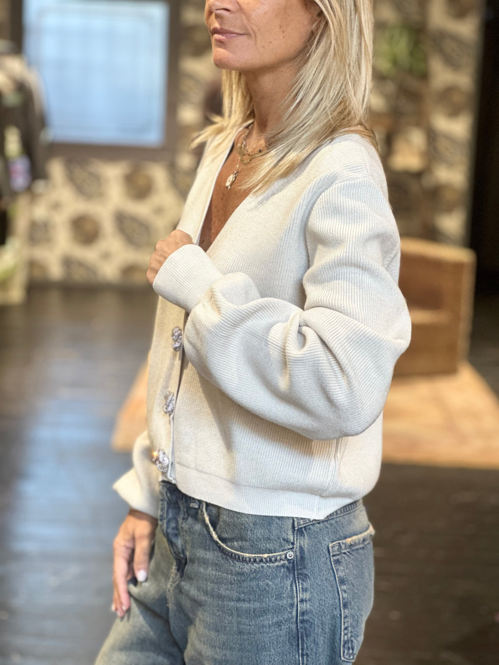 Cardigan Panna Bottoni gioiello _ Extyn