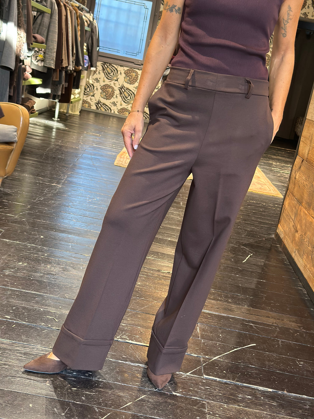 Pantalone Palazzo Cropped Fondente | Extyn