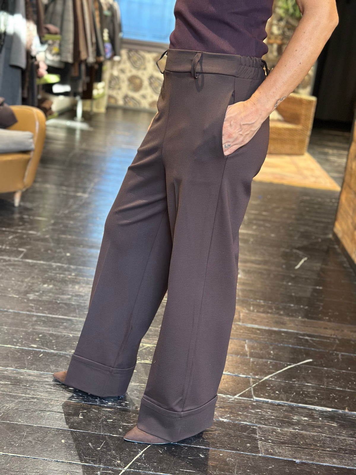 Pantalone Palazzo Cropped Fondente | Extyn