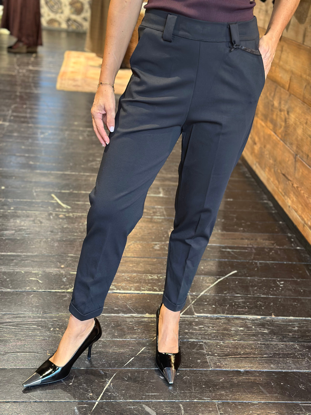 Pantalone sigaretta punto Milano Nero _  Extyn