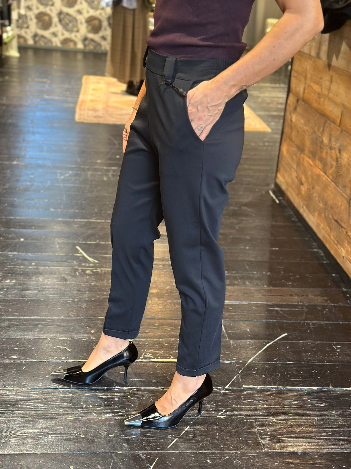 Pantalone sigaretta punto Milano Nero _  Extyn