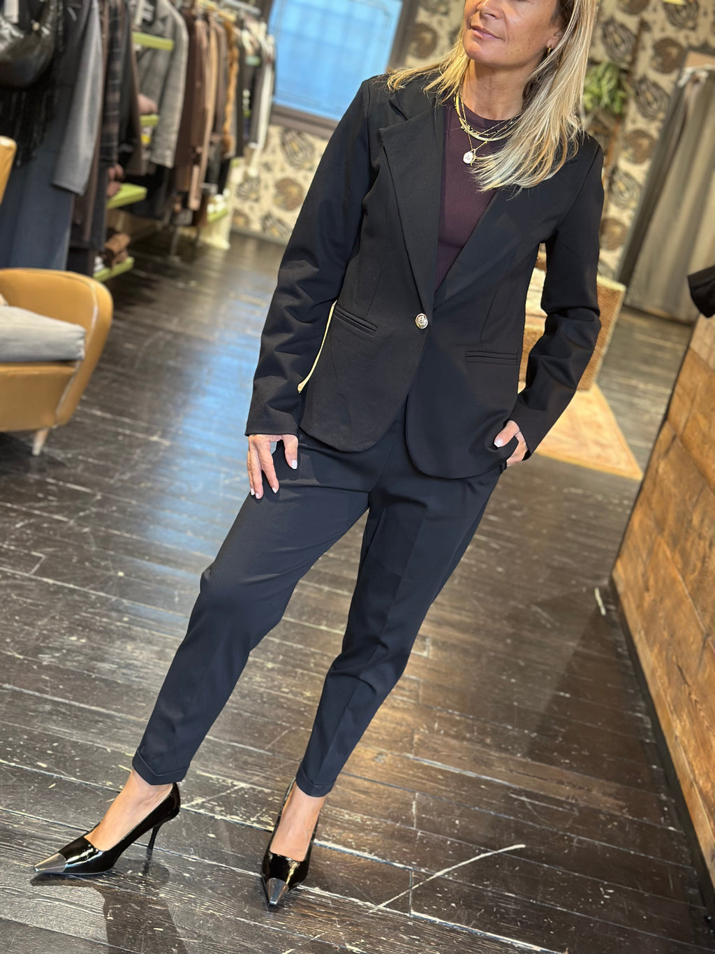 Pantalone sigaretta punto Milano Nero _  Extyn