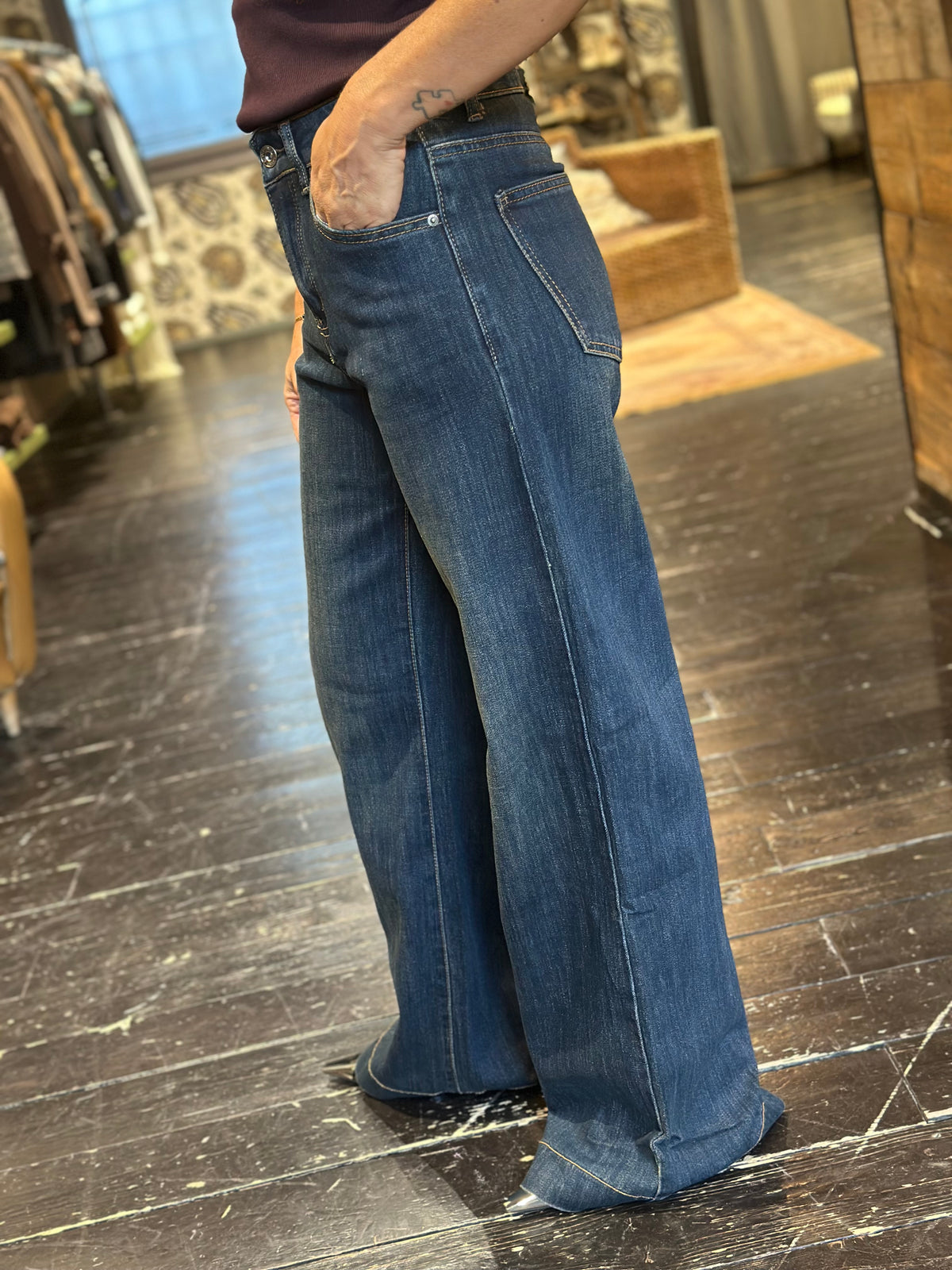 Jeans palazzo vita alta lavaggio al tè